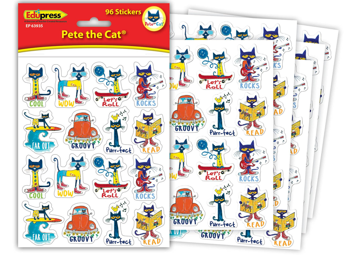 Edupress Pete the Cat Stickers EP63935 – 96-Count, Acid-Free Classroom Rewards & Decor