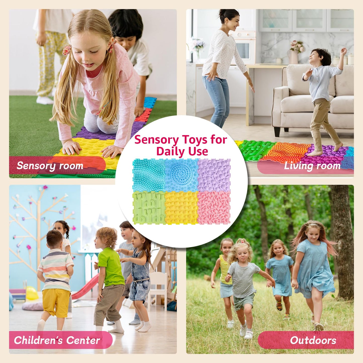 Edusense Sensory Mat for Autism Children - Textured Puzzle Floor Tiles | Non-Toxic Massage Mats (Classical)