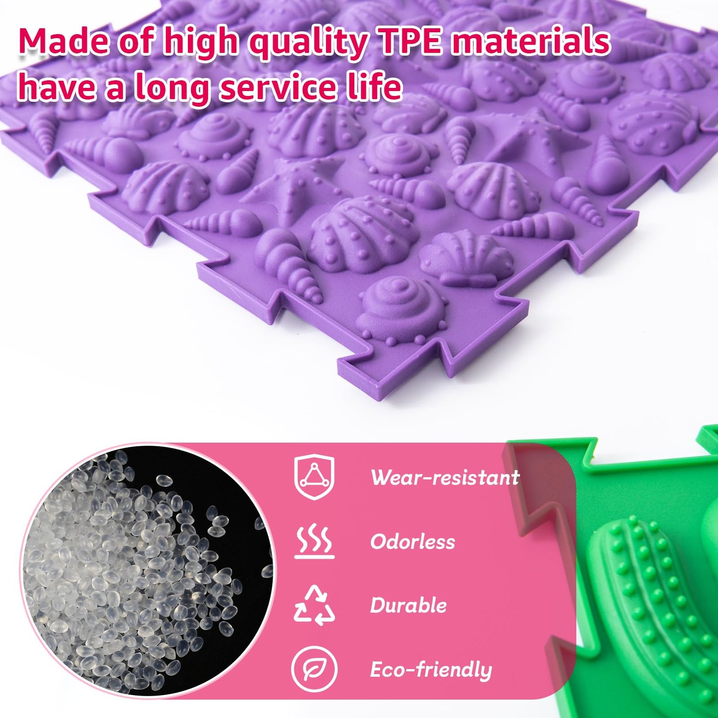 Edusense Sensory Mat for Autism Children - Textured Puzzle Floor Tiles | Non-Toxic Massage Mats (Classical)