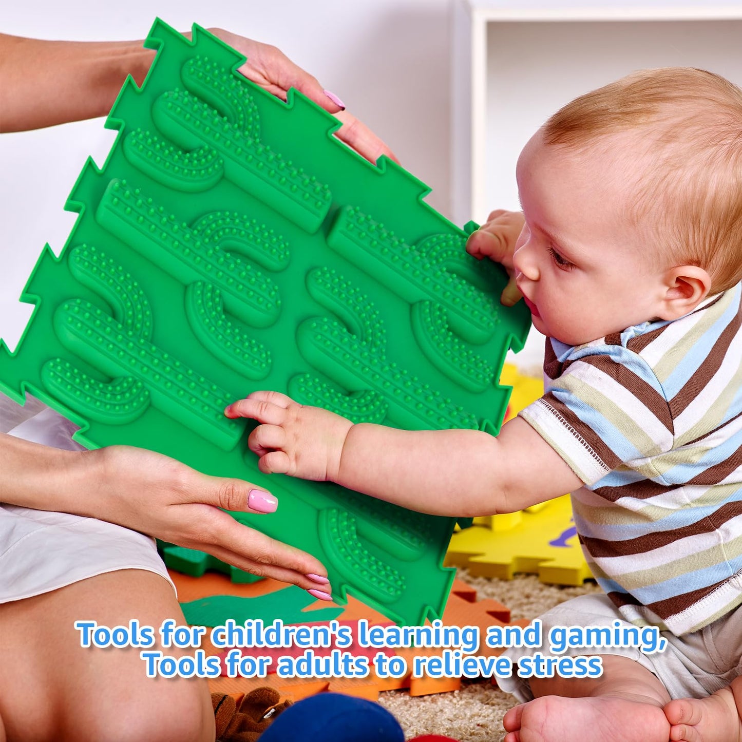 Edusense Sensory Mat for Autism Children - Textured Puzzle Floor Tiles | Non-Toxic Massage Mats (Classical)