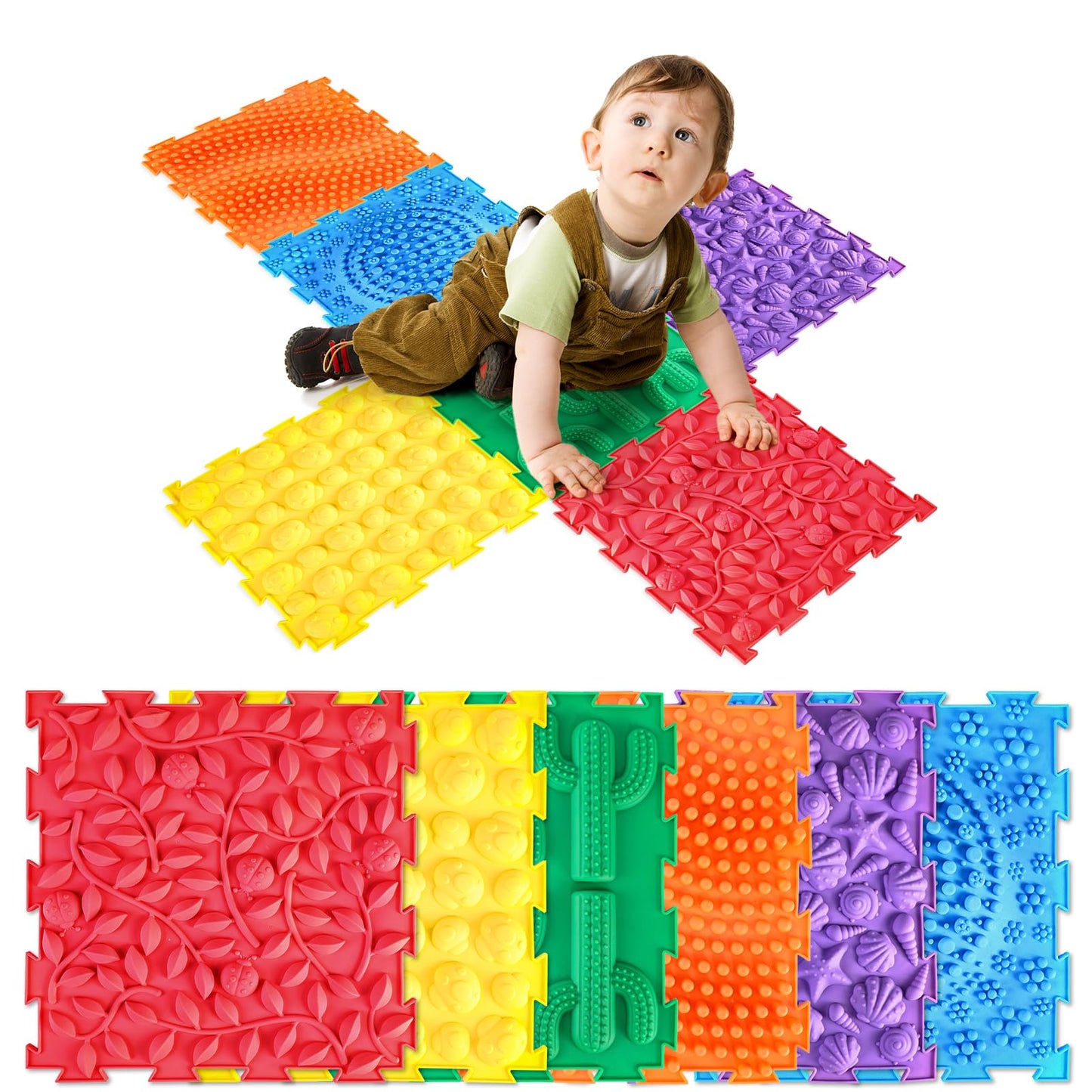 Edusense Sensory Mat for Autism Children - Textured Puzzle Floor Tiles | Non-Toxic Massage Mats (Classical)