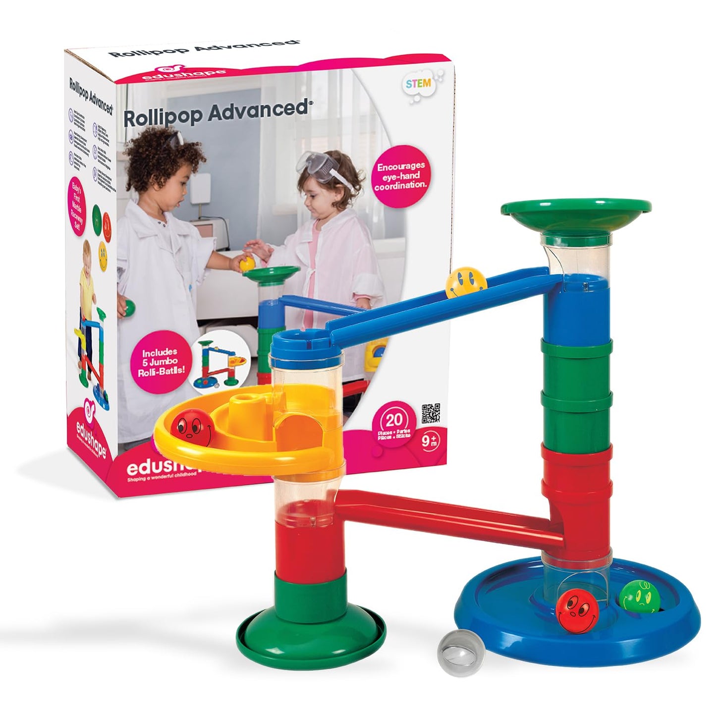 Edushape Rollipop Advanced Marble Runs – 20-Piece Safe Marble Track for Babies