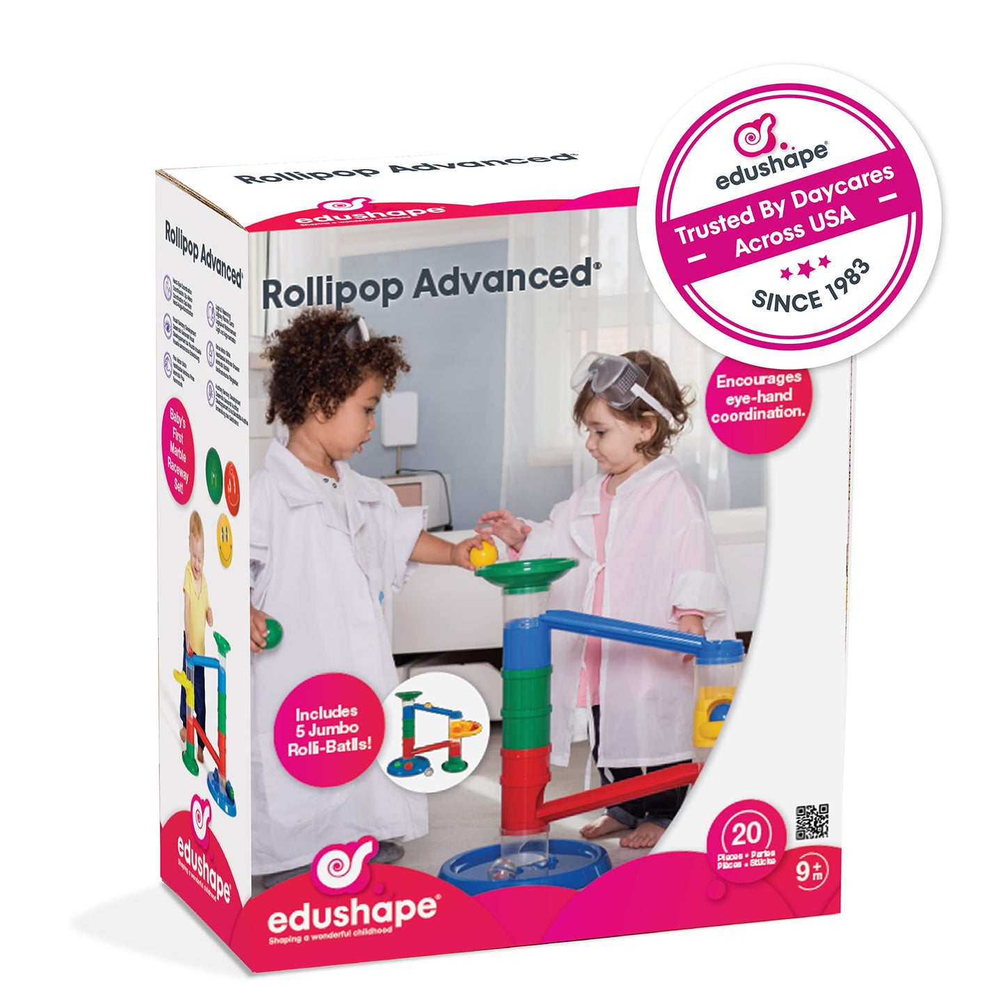 Edushape Rollipop Advanced Marble Runs – 20-Piece Safe Marble Track for Babies