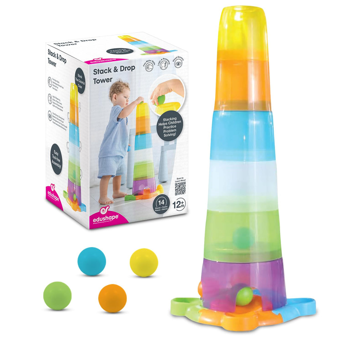 Edushape Stack & Drop Tower Multi – Colorful Learning Toy for Toddlers