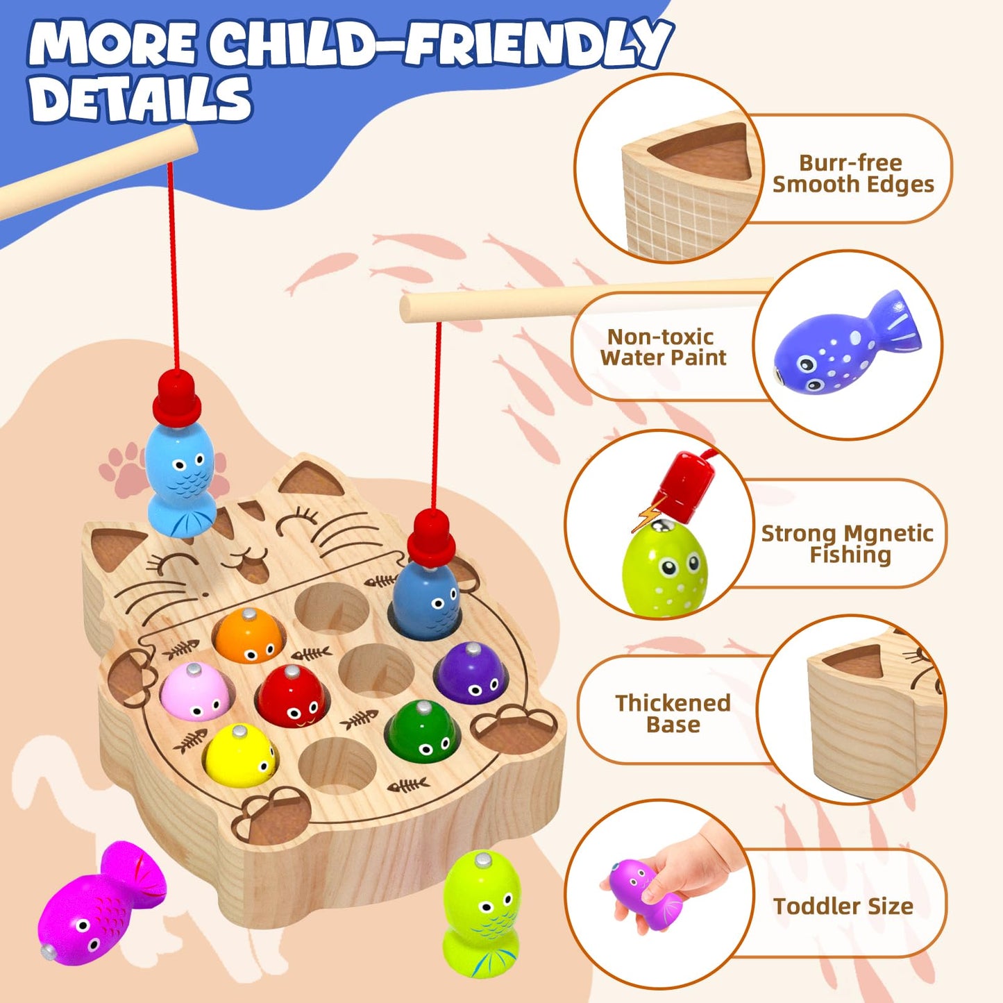 edutree Wooden Magnetic Fishing Game for Toddlers 2-4 | Montessori Sensory Busy Board & Fine Motor Toy