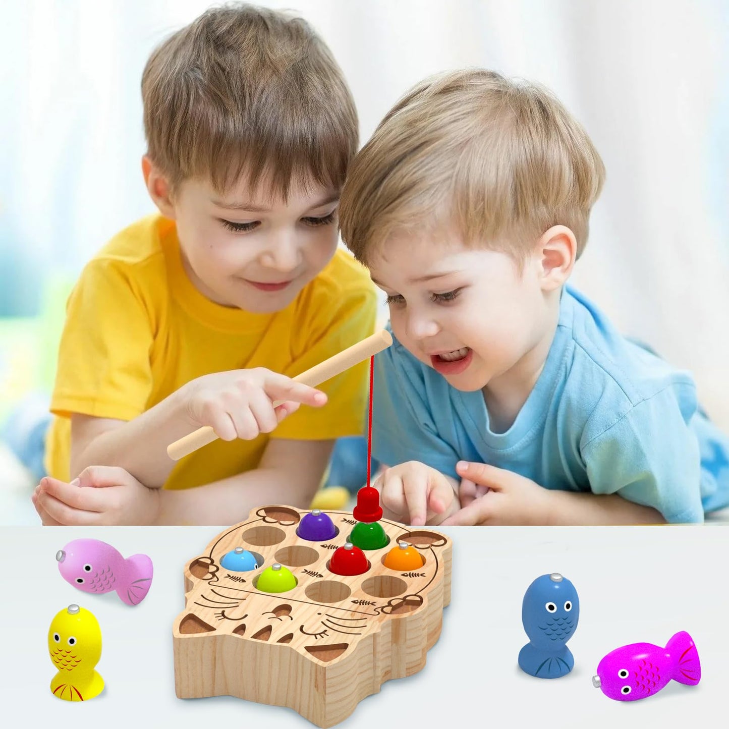 edutree Wooden Magnetic Fishing Game for Toddlers 2-4 | Montessori Sensory Busy Board & Fine Motor Toy