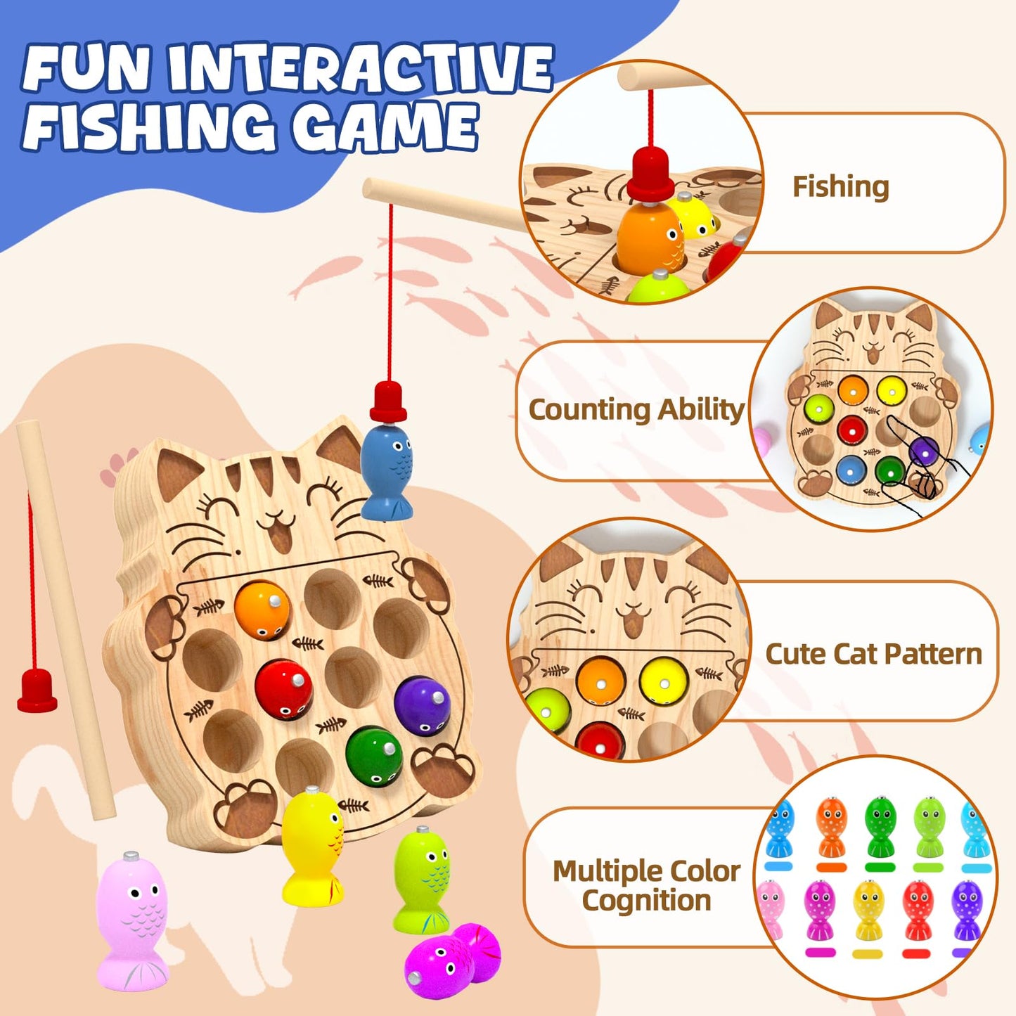 edutree Wooden Magnetic Fishing Game for Toddlers 2-4 | Montessori Sensory Busy Board & Fine Motor Toy