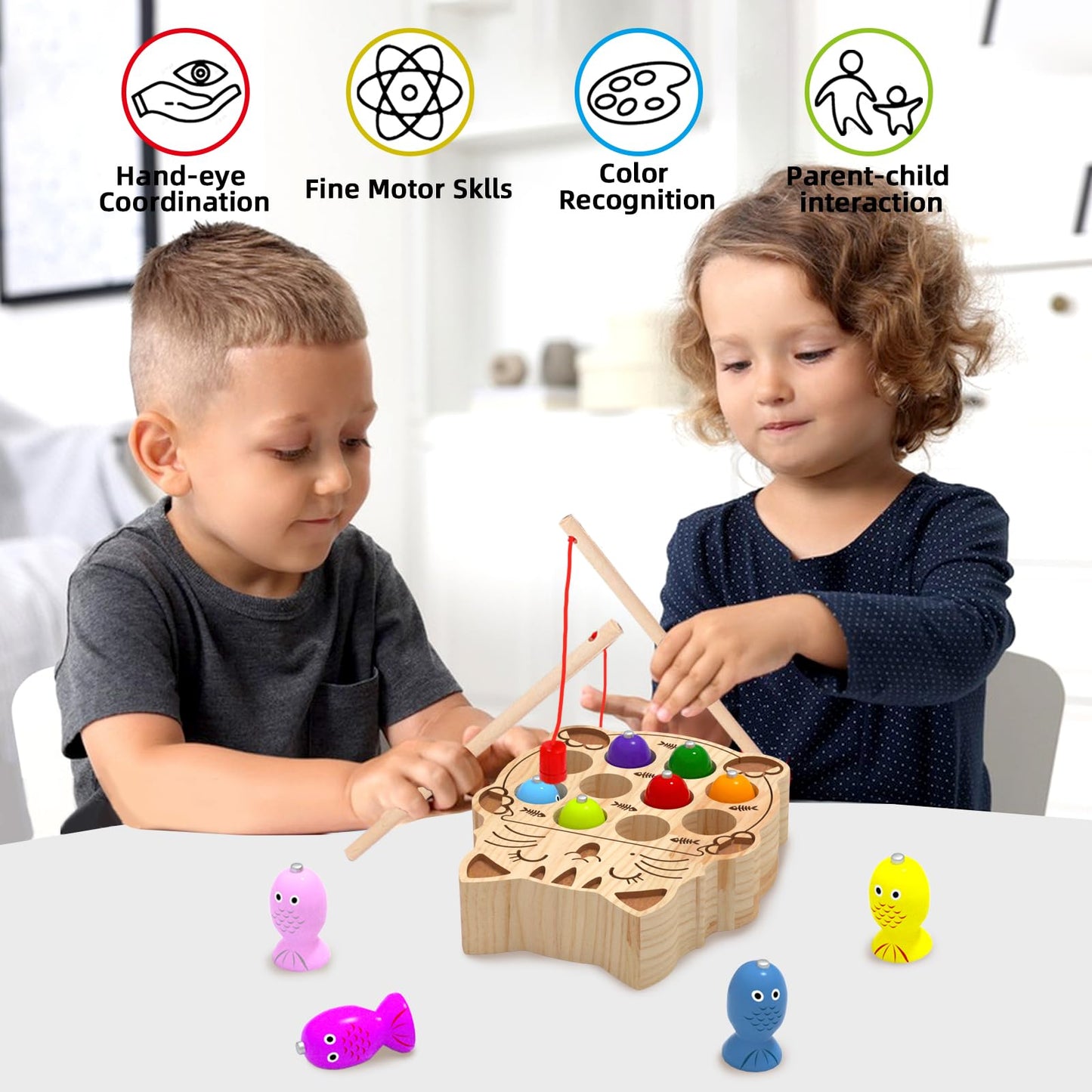 edutree Wooden Magnetic Fishing Game for Toddlers 2-4 | Montessori Sensory Busy Board & Fine Motor Toy