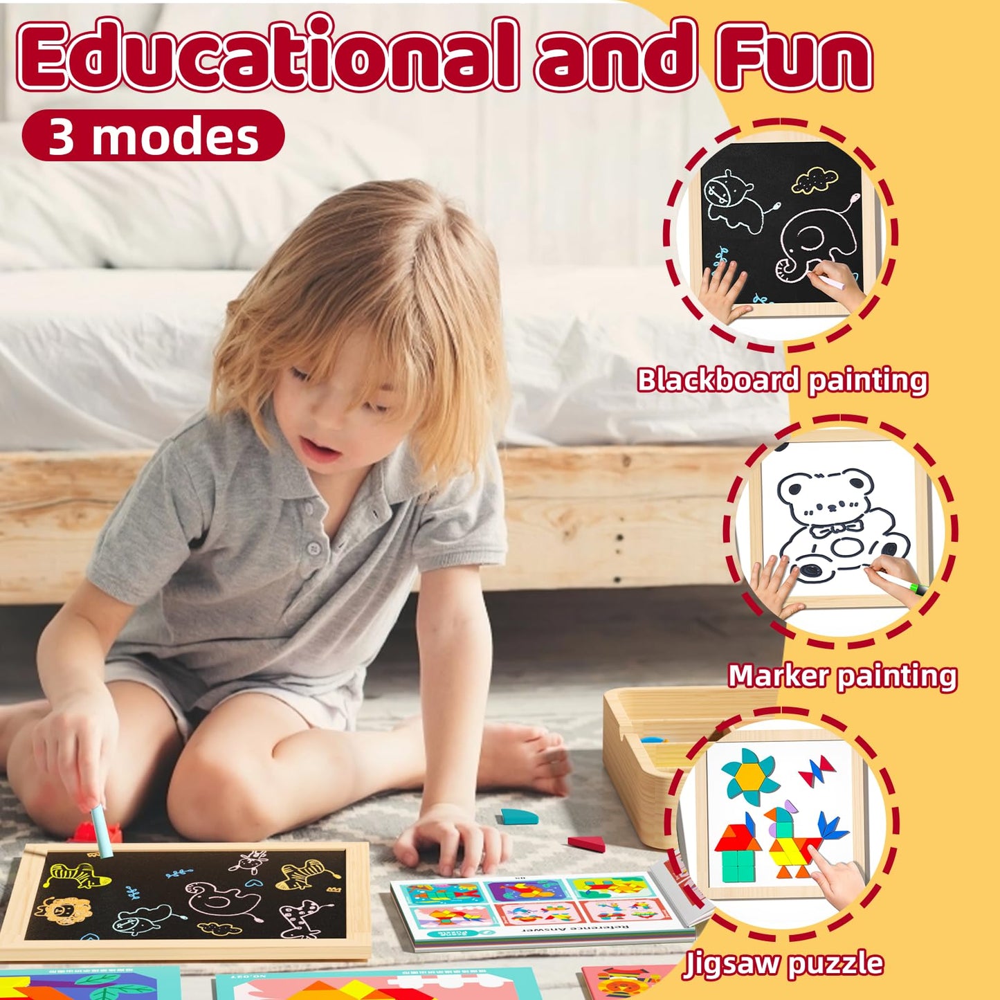 edutree Wooden Magnetic Pattern Block Set – 248 Pcs Montessori STEM Toy for Toddlers 4-8