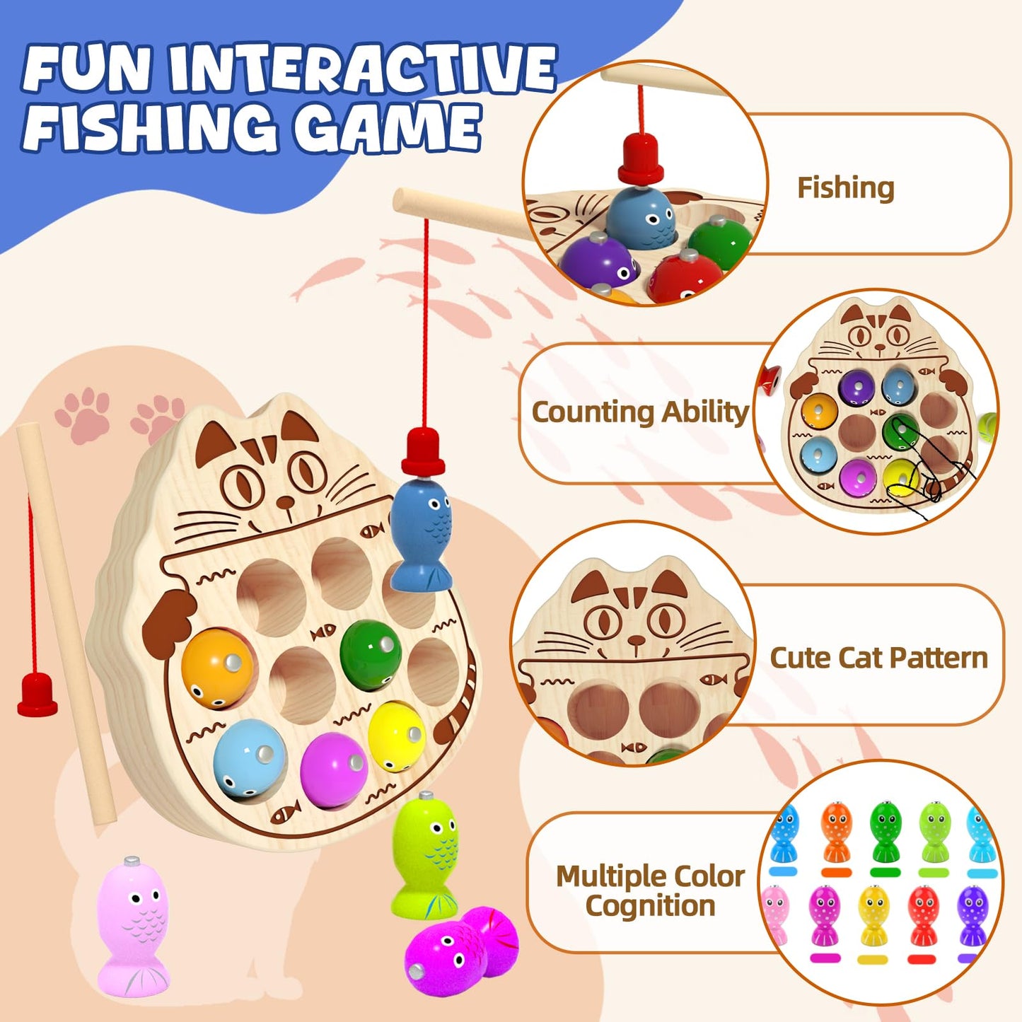 edutree Magnetic Fishing Game for Toddlers 1-3 - Montessori Fine Motor Toy