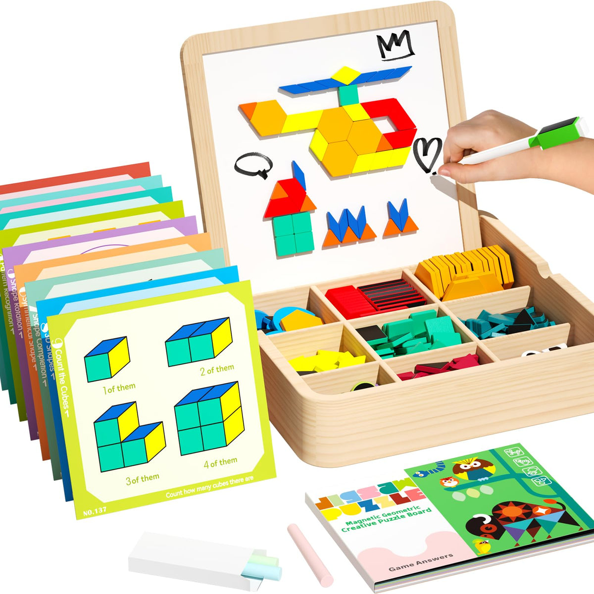 edutree Wooden Magnetic Pattern Block Set – 248 Pcs Montessori STEM Toy for Toddlers 4-8