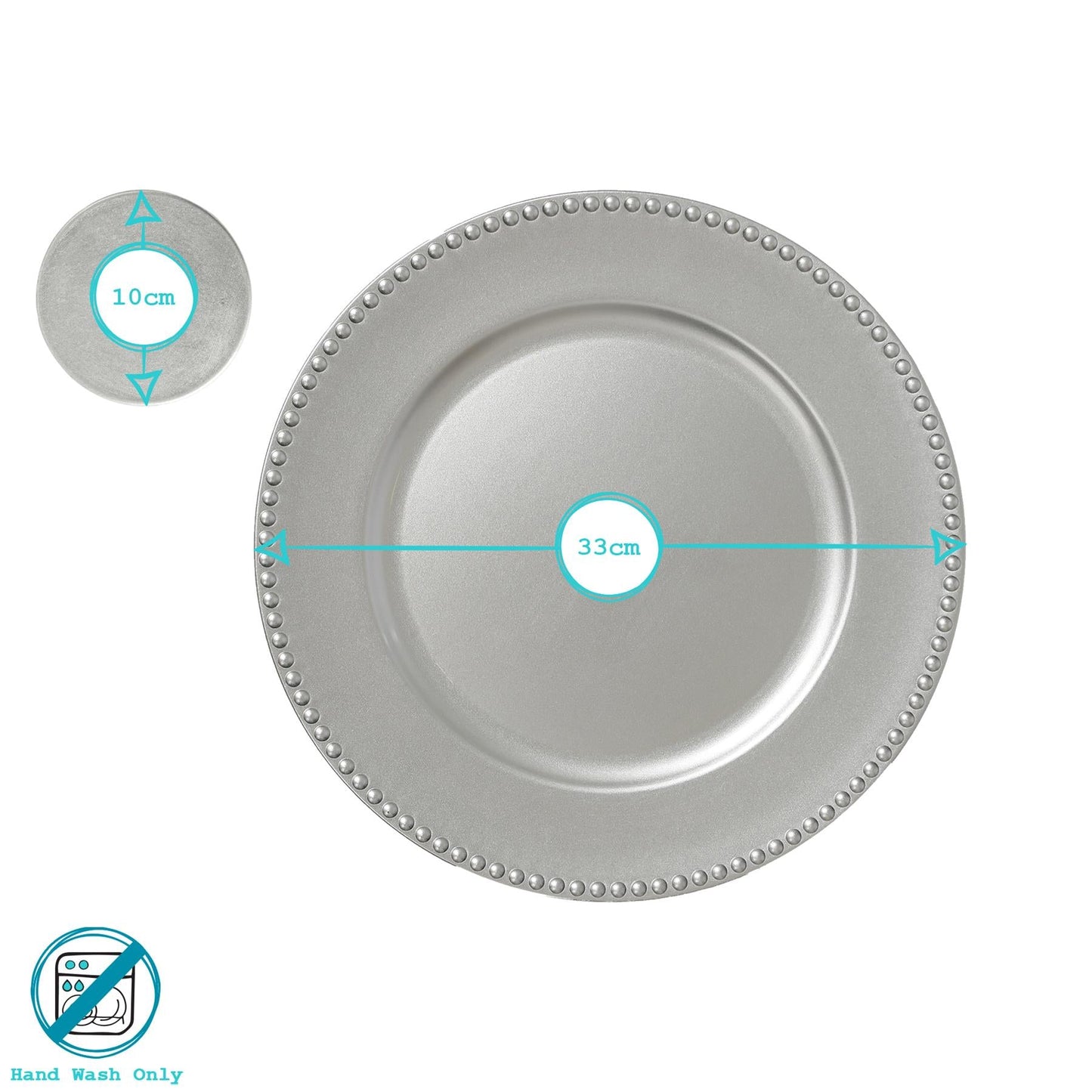 12pc Round Beaded Charger Plates Set - 33cm