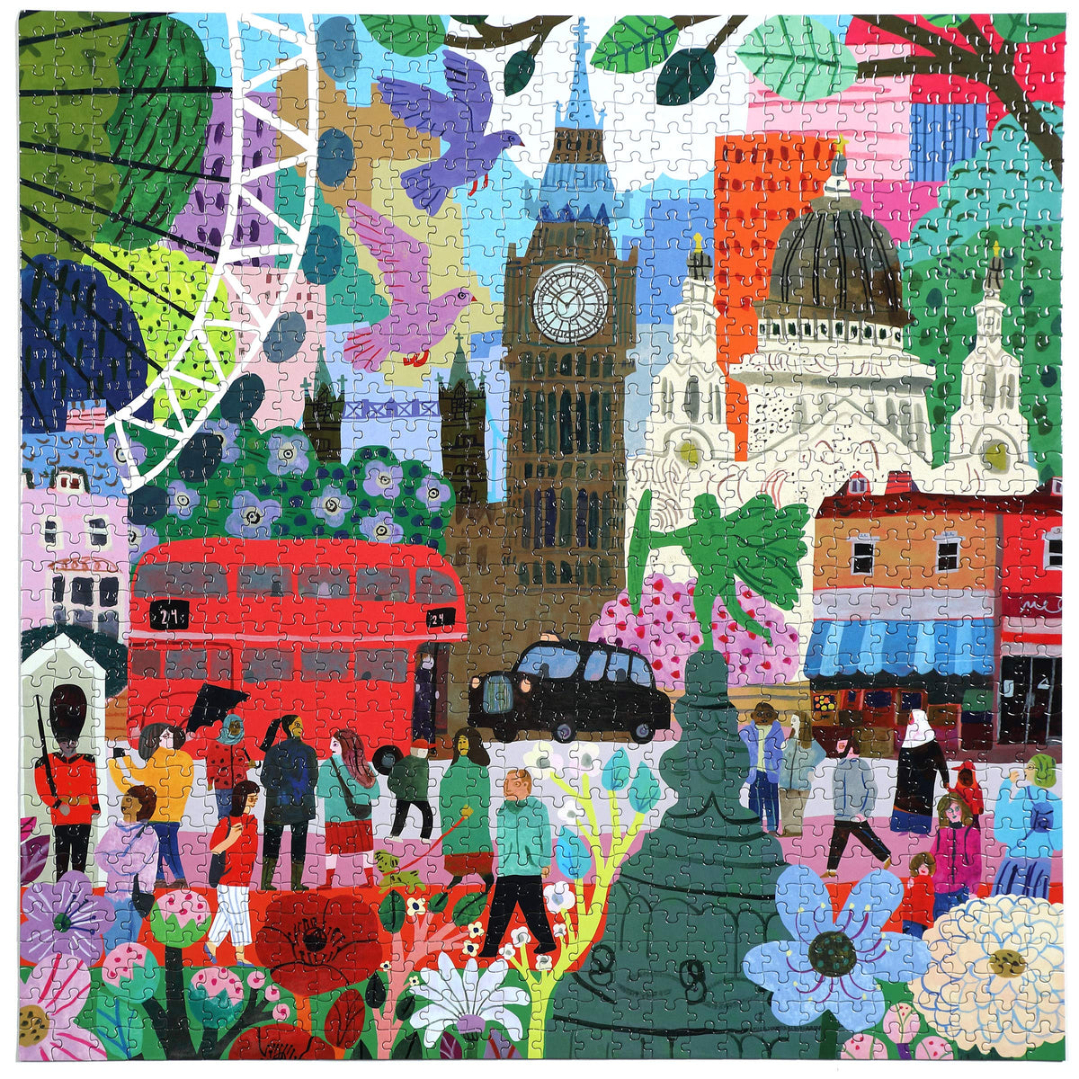 eeBoo 1000 Piece Puzzle: London Life – 23-inch Square, Recycled Board