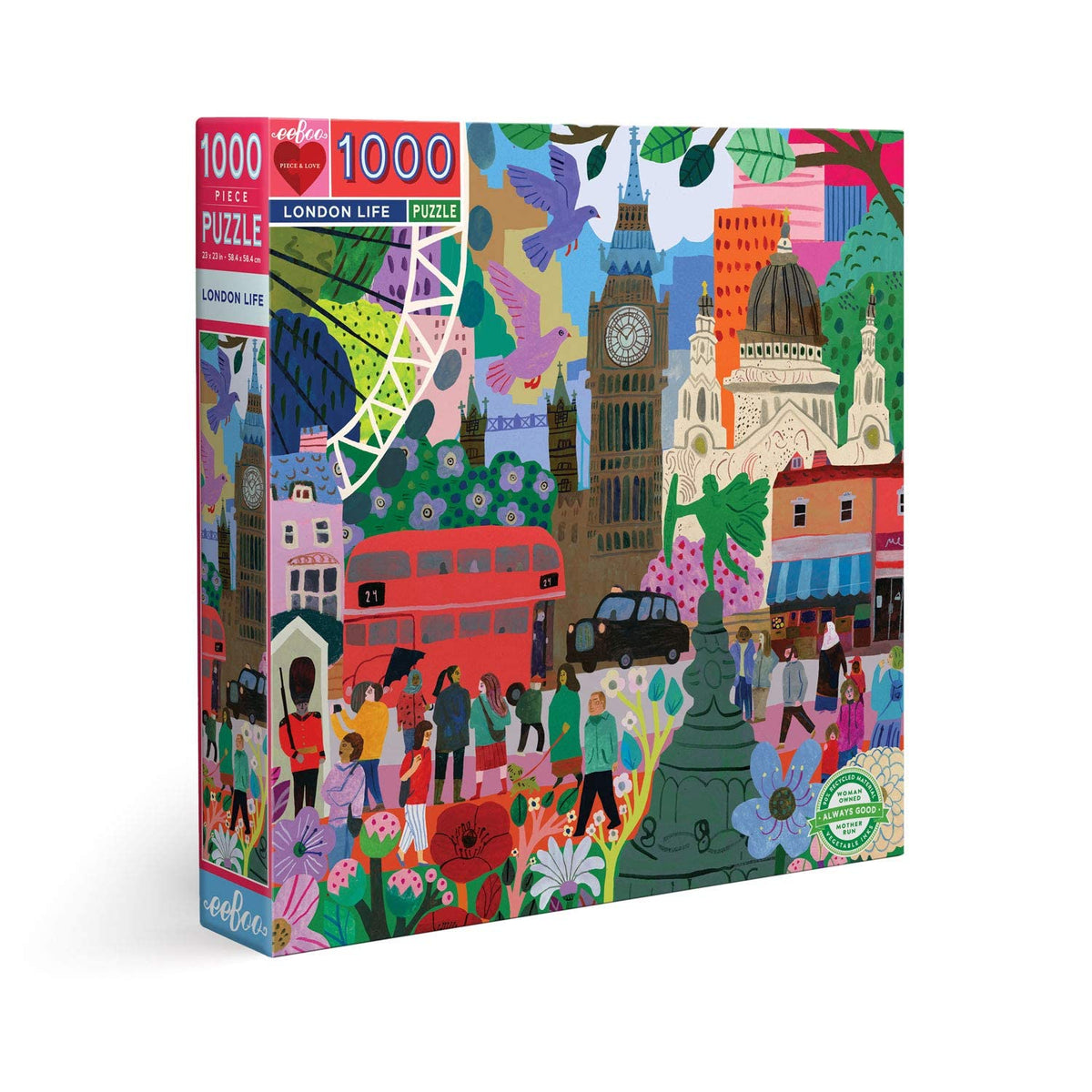 eeBoo 1000 Piece Puzzle: London Life – 23-inch Square, Recycled Board