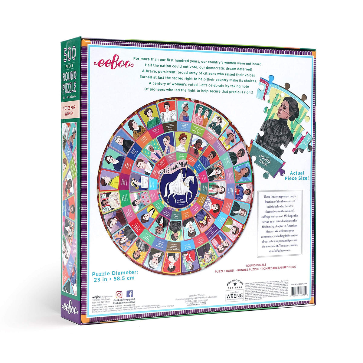eeBoo 500-Piece Votes for Women Round Puzzle — 23-Inch Circle, Recycled Materials