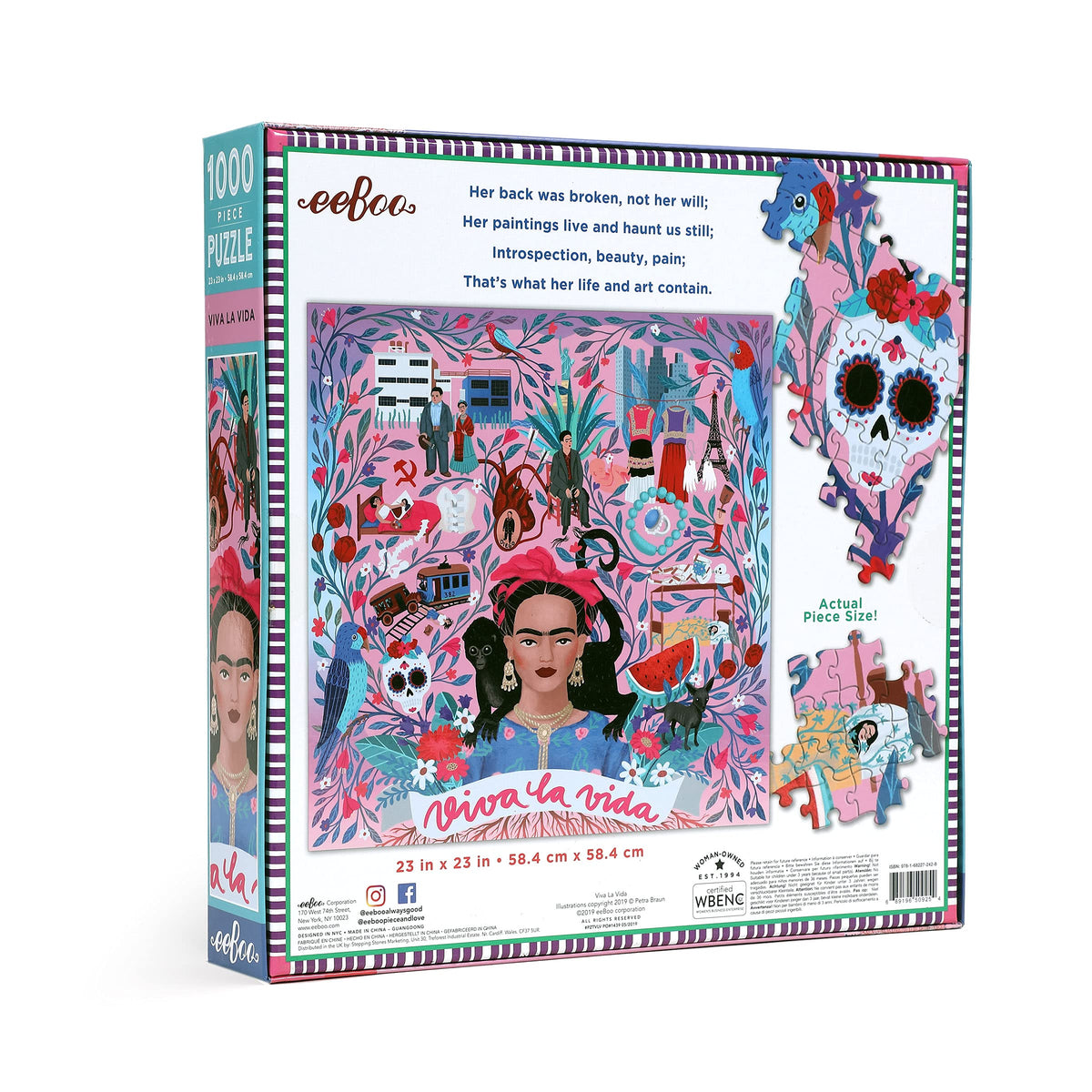eeBoo Piece and Love Viva la Vida Frida Kahlo 1000 Piece Puzzle | Glossy, Sturdy Pieces