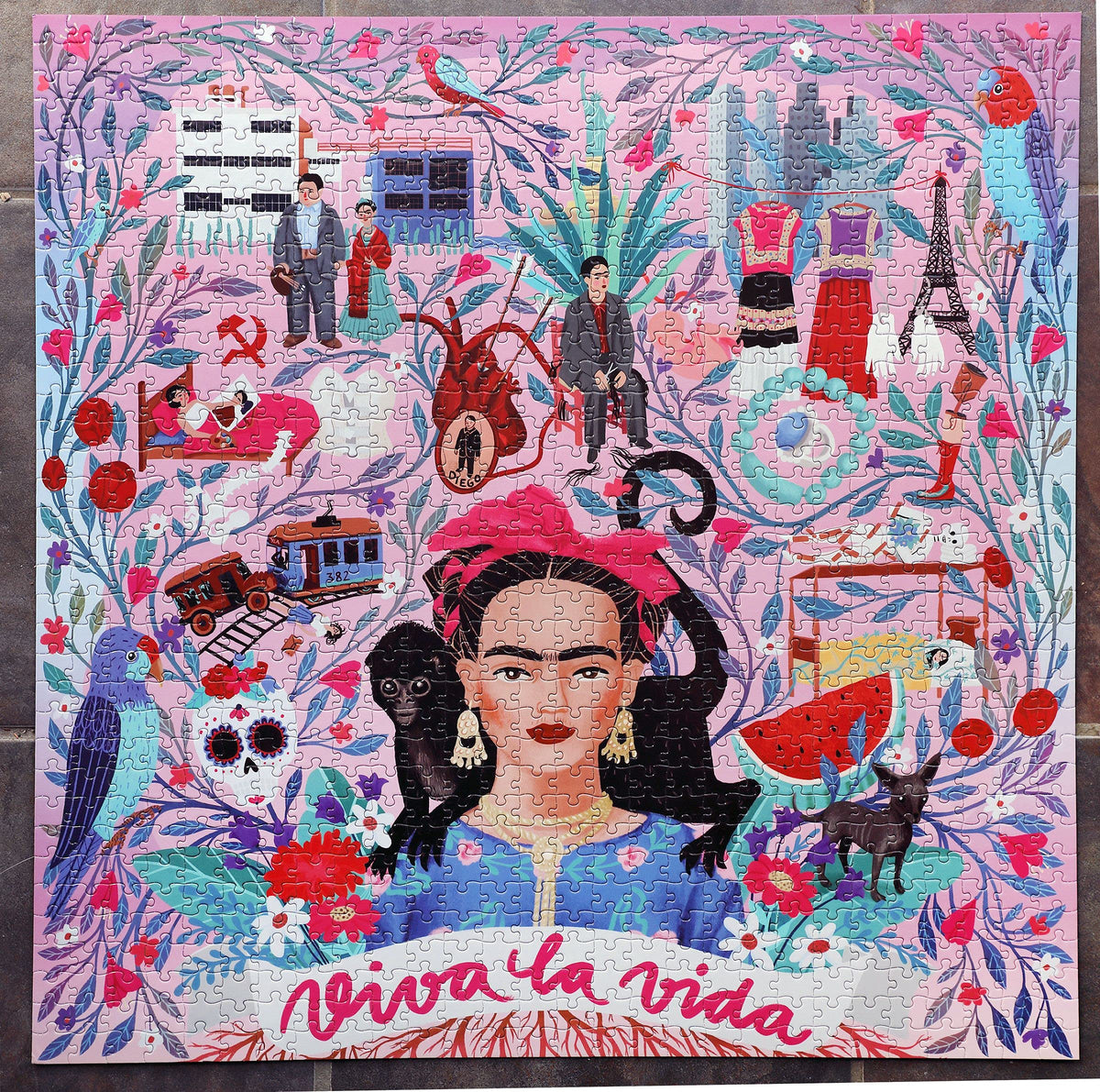 eeBoo Piece and Love Viva la Vida Frida Kahlo 1000 Piece Puzzle | Glossy, Sturdy Pieces