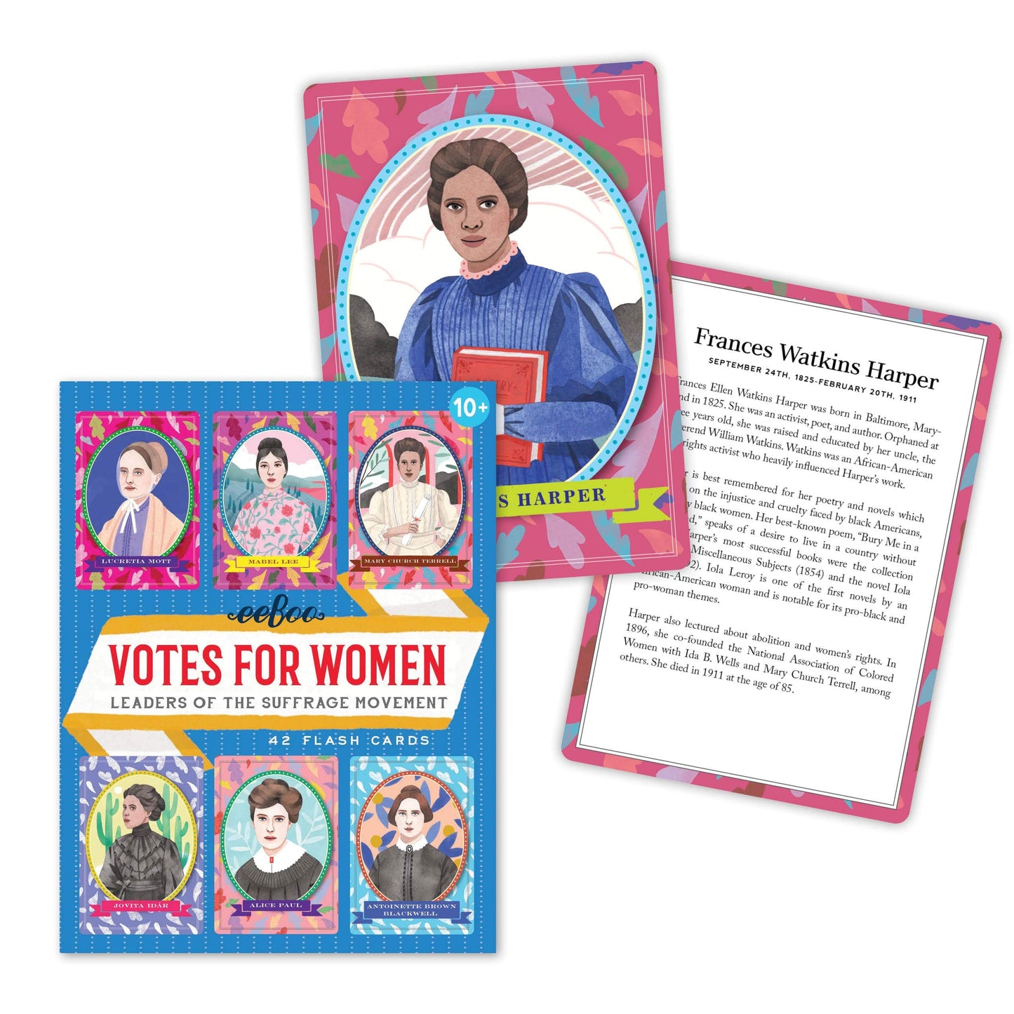 eeBoo Votes for Women Flash Cards – Suffrage Leaders, 45 Cards, 4.5 x 6 in, Ages 10+