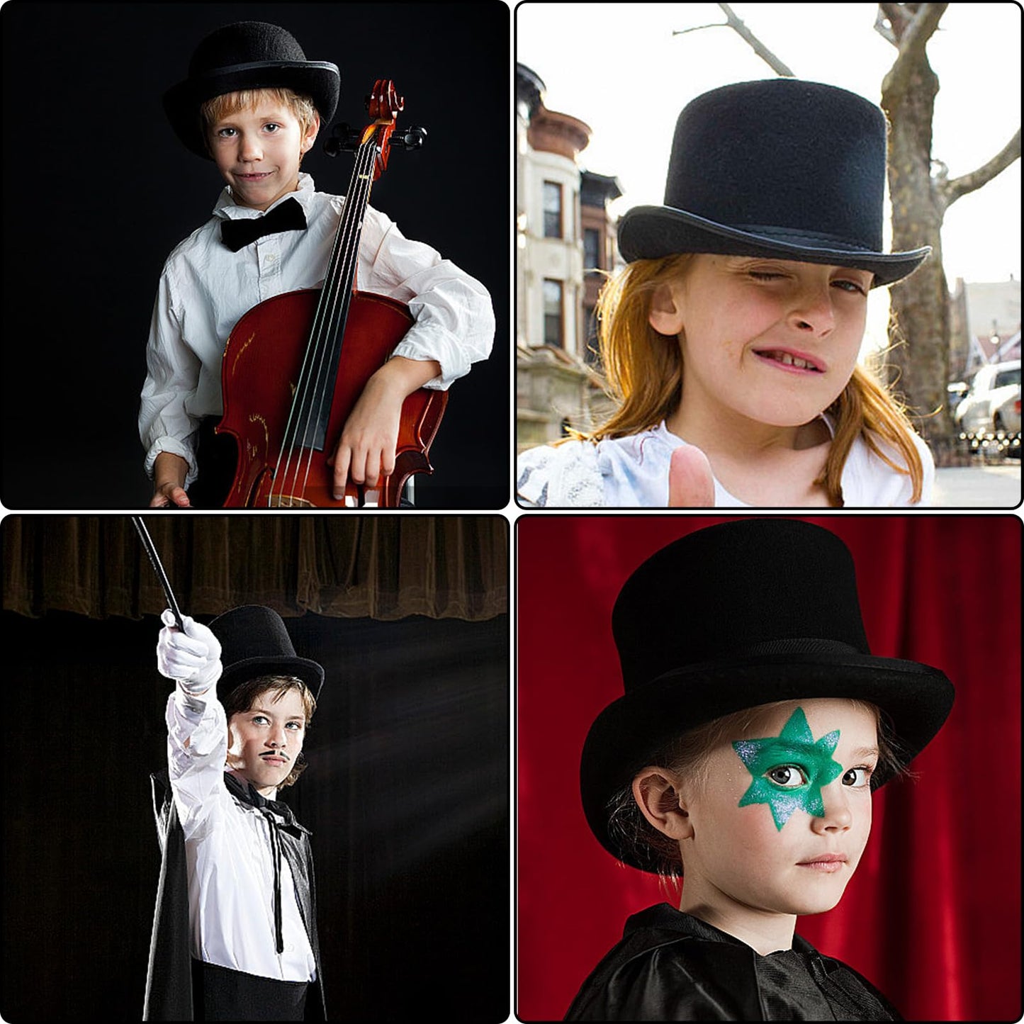 Eerrhhaq 3 Pack Black Felt Top Hats for Kids | Magician & Victorian Costume Hats