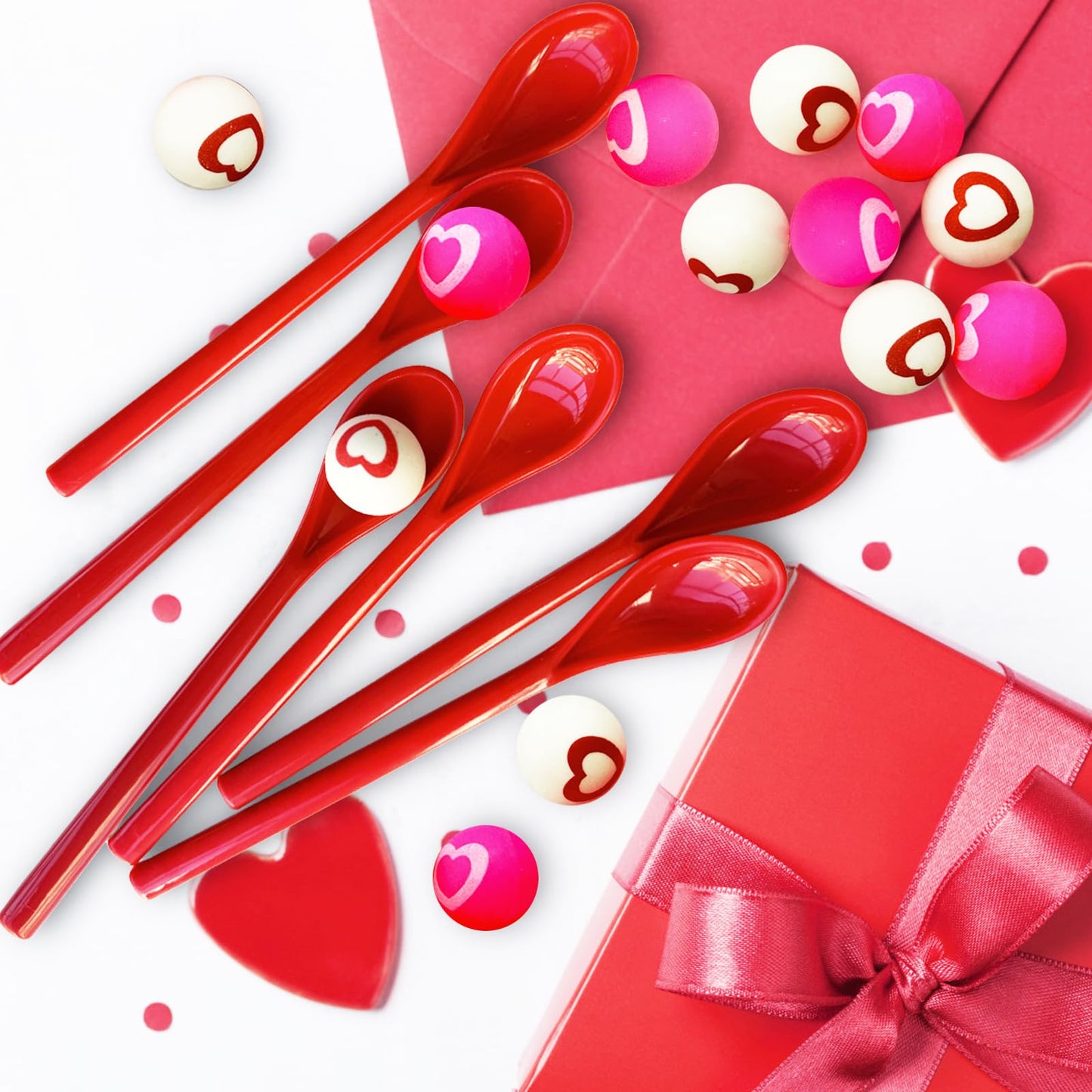 Eerrhhaq Valentine Spoon Relay Race Set – 24 Pack Heart Ball Game for Kids & Adults
