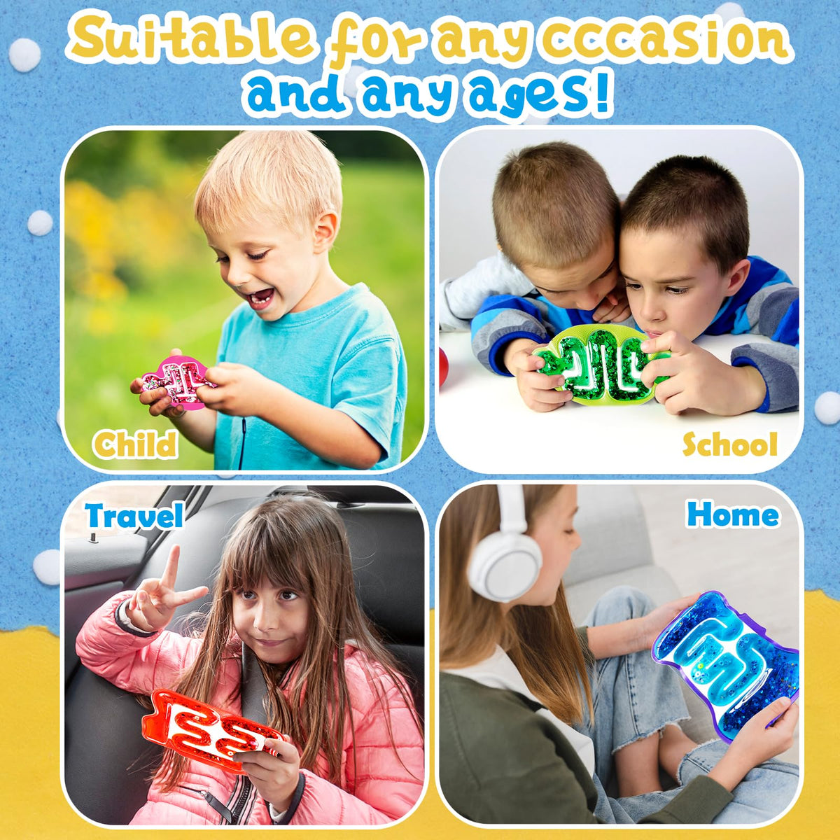 Eerrhhaq 8-Pack Squeeze Fidget Toys — Sensory Tubes with Maze Beads, Goo & Glitter