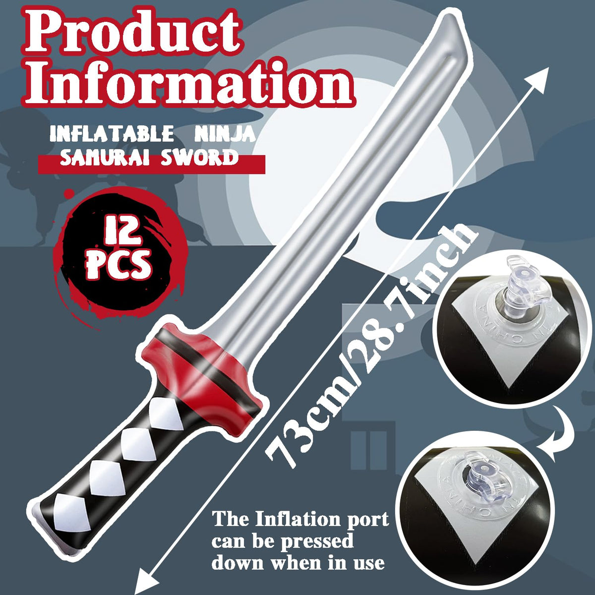 Eerrhhaq 12 Pcs Inflatable Ninja Samurai Swords — 28.7-Inch Party Favors & Cosplay Props
