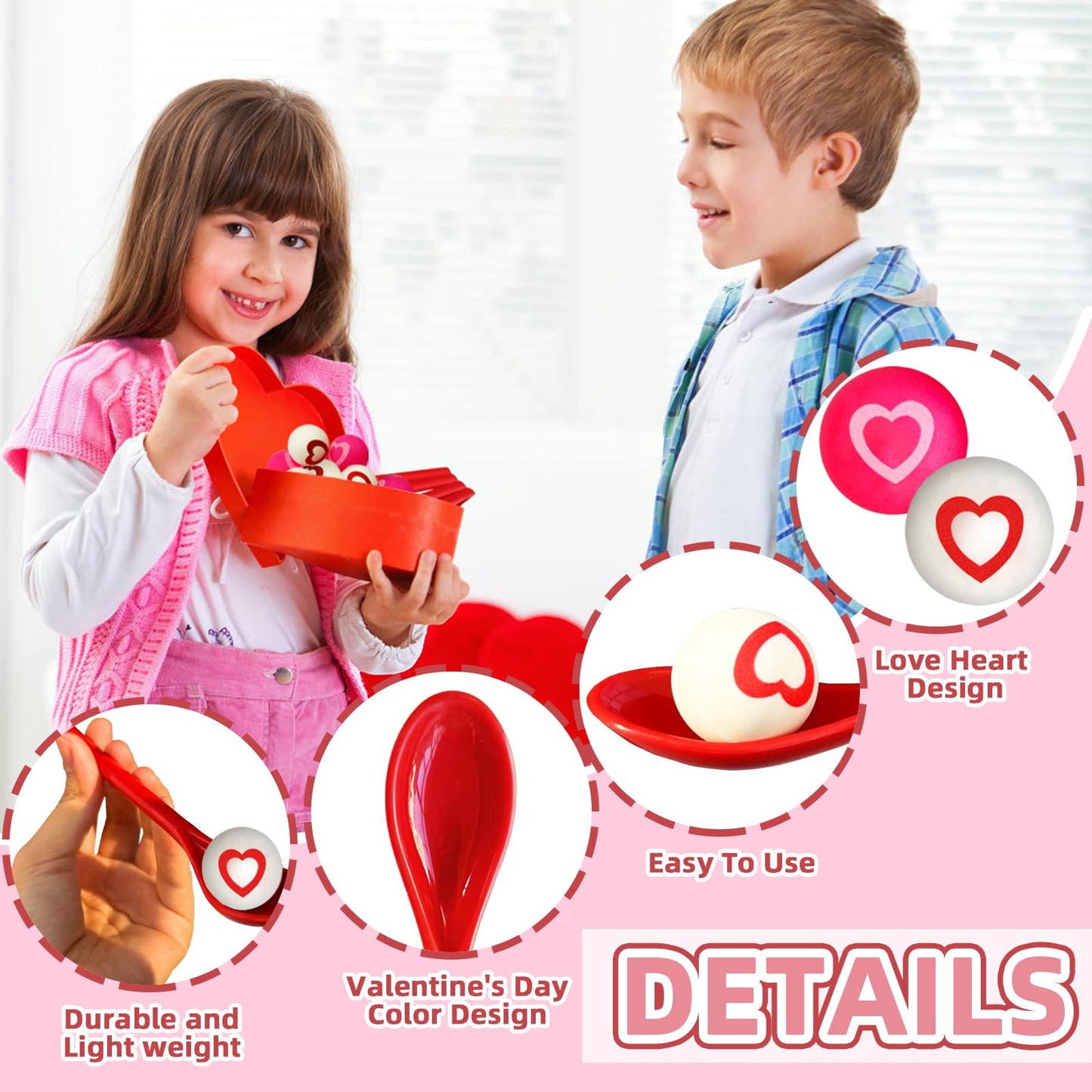 Eerrhhaq Valentine Spoon Relay Race Set – 24 Pack Heart Ball Game for Kids & Adults