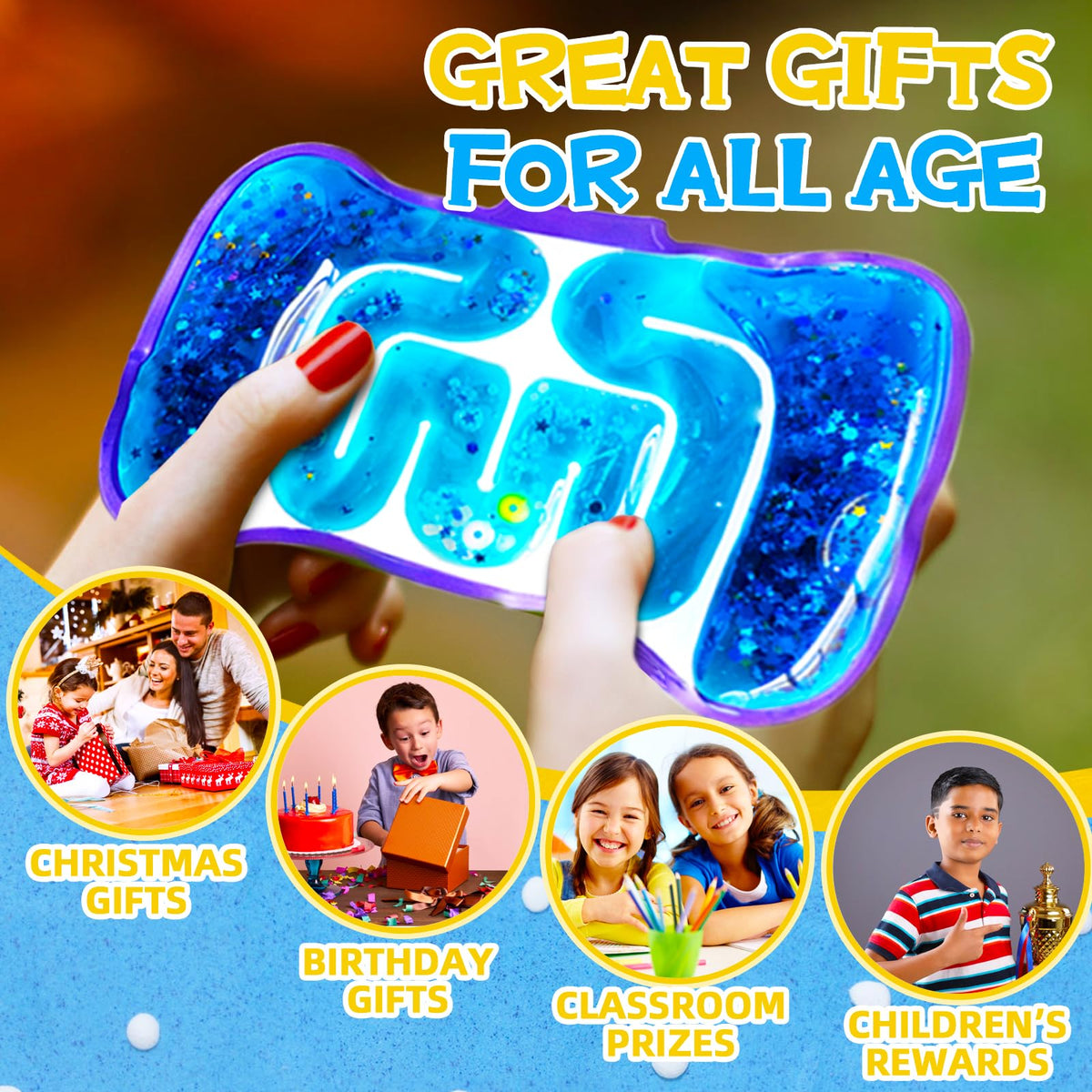 Eerrhhaq 8-Pack Squeeze Fidget Toys — Sensory Tubes with Maze Beads, Goo & Glitter