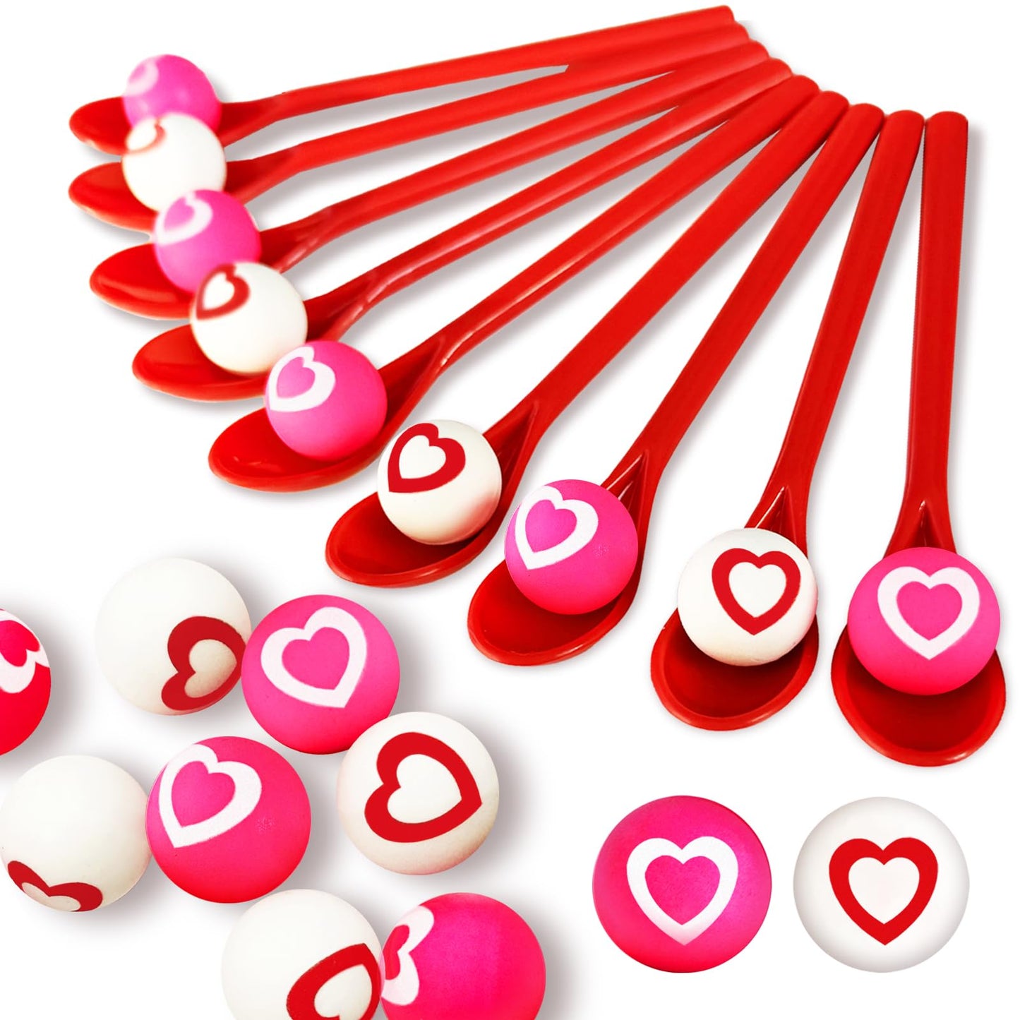 Eerrhhaq Valentine Spoon Relay Race Set – 24 Pack Heart Ball Game for Kids & Adults