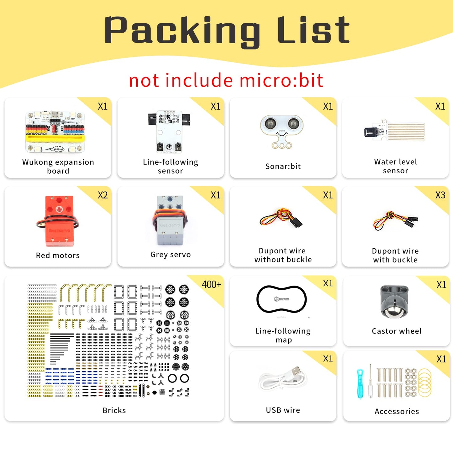 EF ELECFREAKS microbit 32-in-1 Wonder Sensor Kit — Makecode Programmable with Wukong Expansion Board (Without Micro:bit)