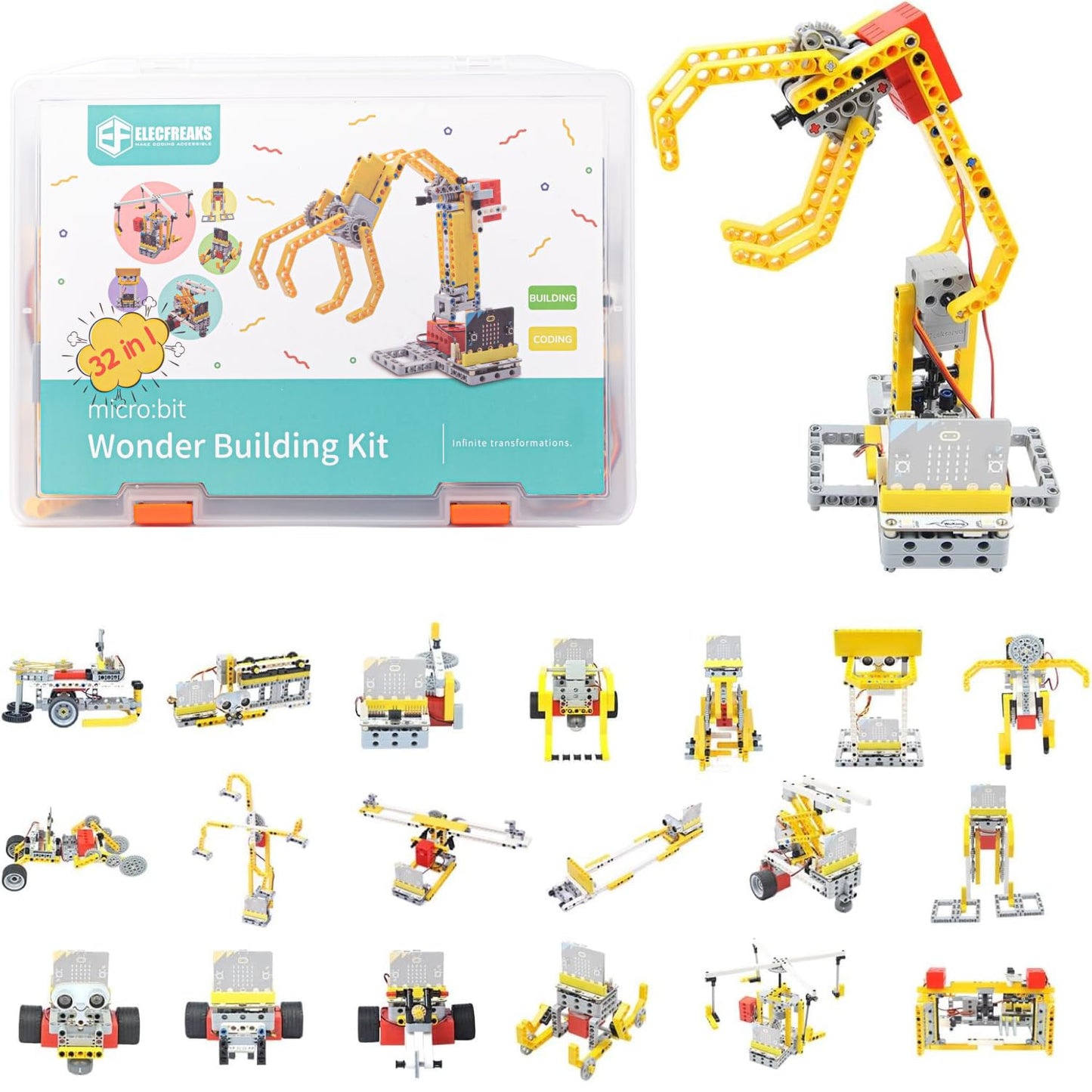 EF ELECFREAKS microbit 32-in-1 Wonder Sensor Kit — Makecode Programmable with Wukong Expansion Board (Without Micro:bit)