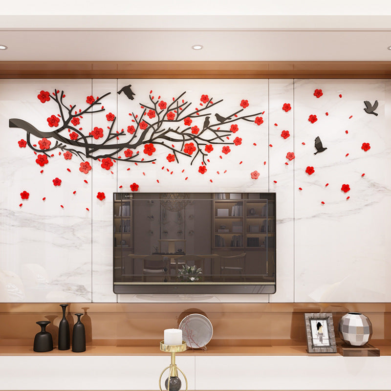 3D Acrylic Wall Decals - Elegant Floral Branch Design for Living Room & Bedroom Decor