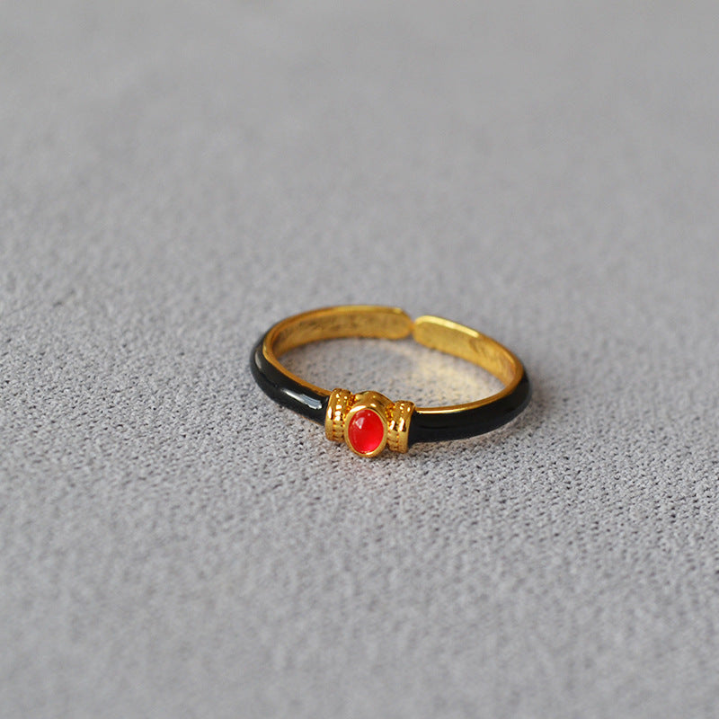 Retro Style Black Gold Enamel Ring