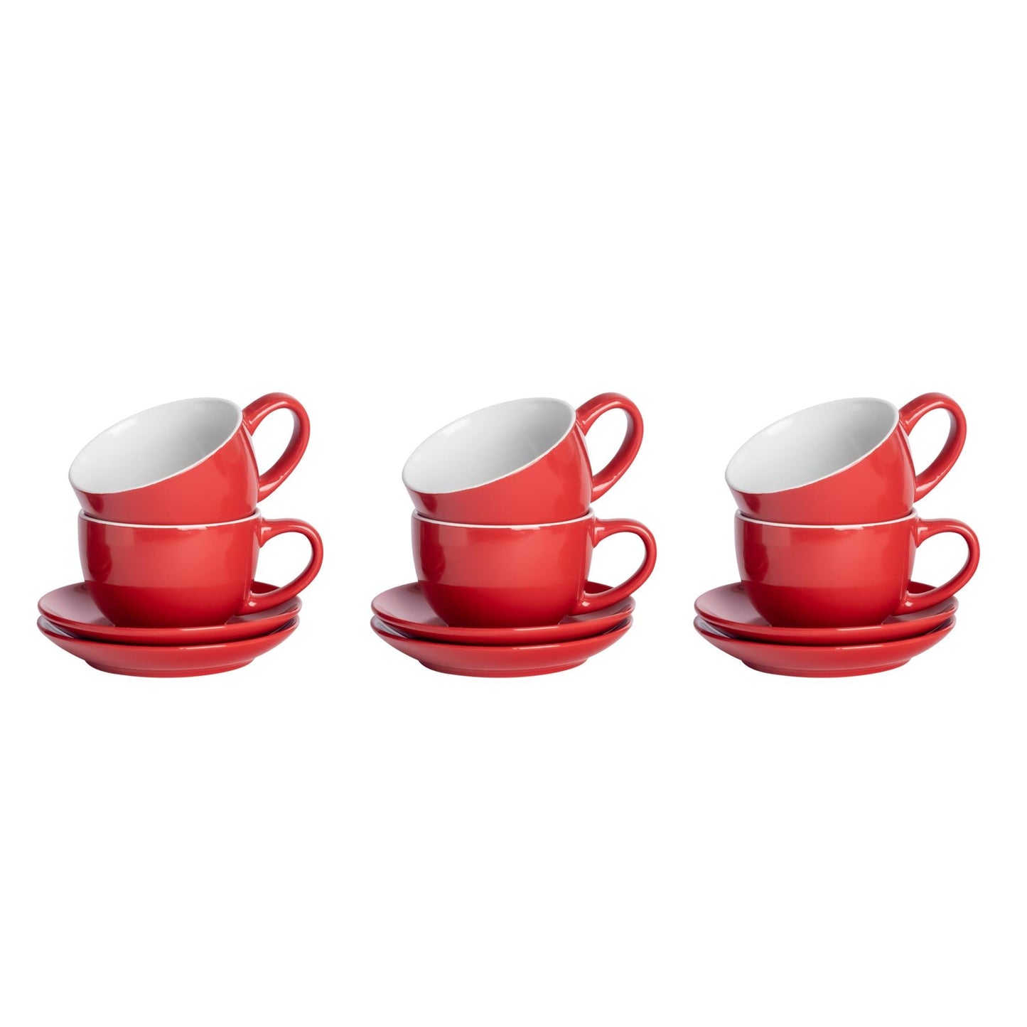 250ml Red Cappuccino Cups & Saucers - Pack of Six