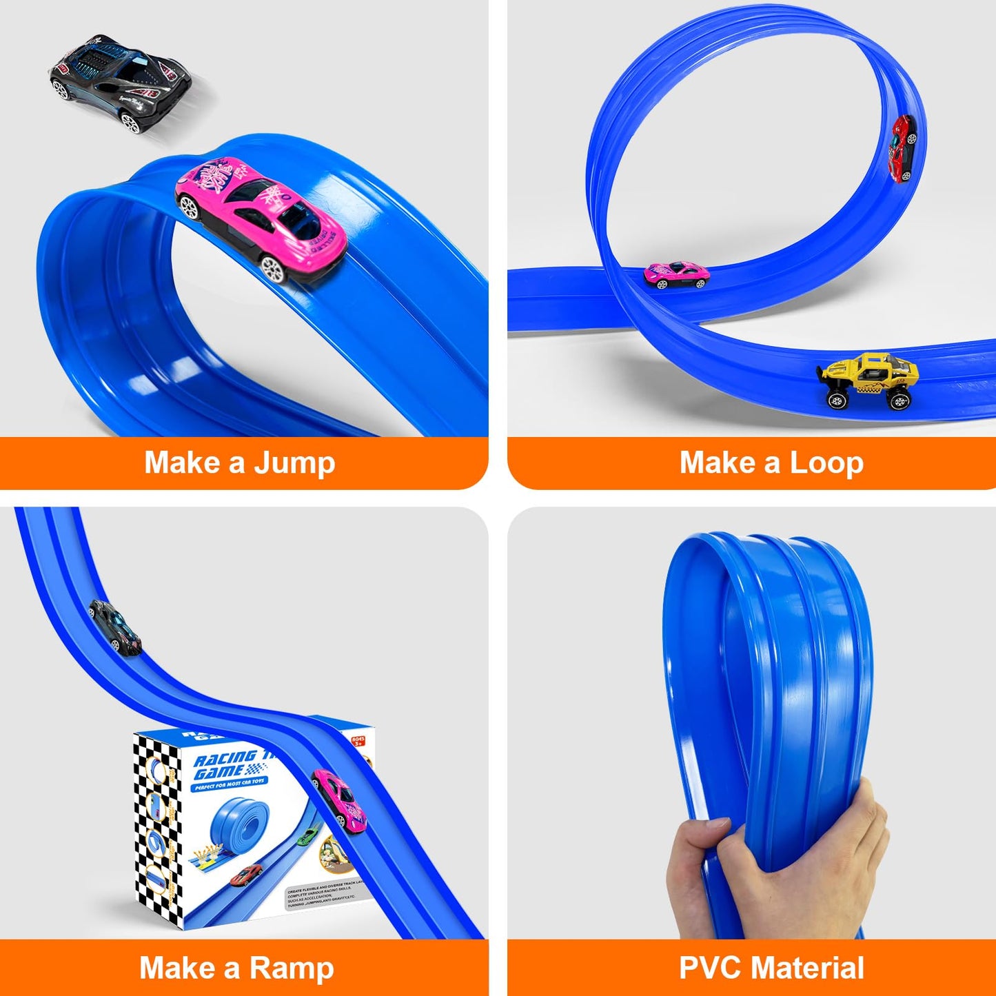 EFCRBS 15Ft Flex Track – Portable Dual-Lane Race Track for 1/64 Diecast Cars (Blue)