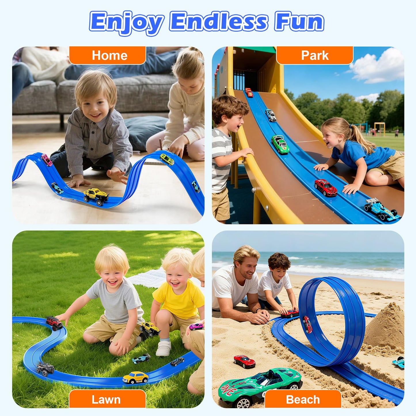 EFCRBS 15Ft Flex Track – Portable Dual-Lane Race Track for 1/64 Diecast Cars (Blue)