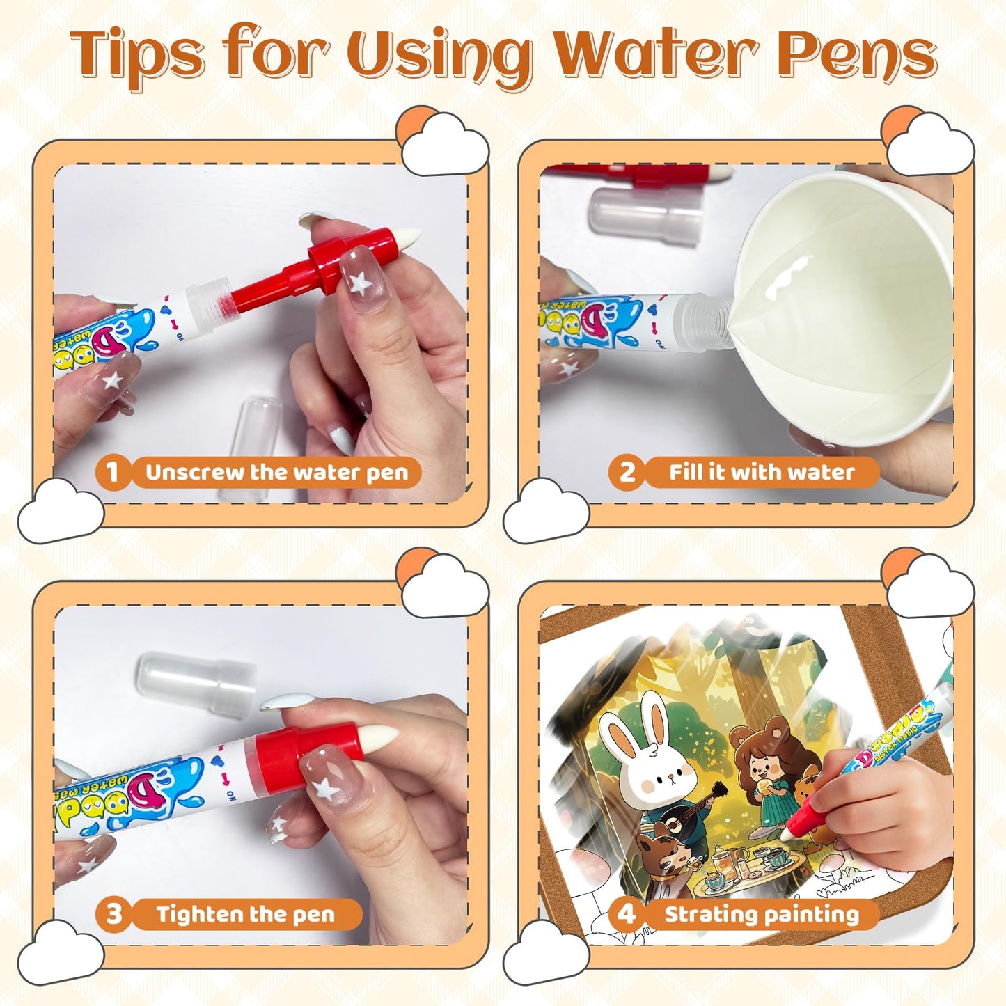 EFCRBS Reusable Water Painting Books for Kids – 4 Pack with Water Pens (Animal, Ocean, Fairy Tales)