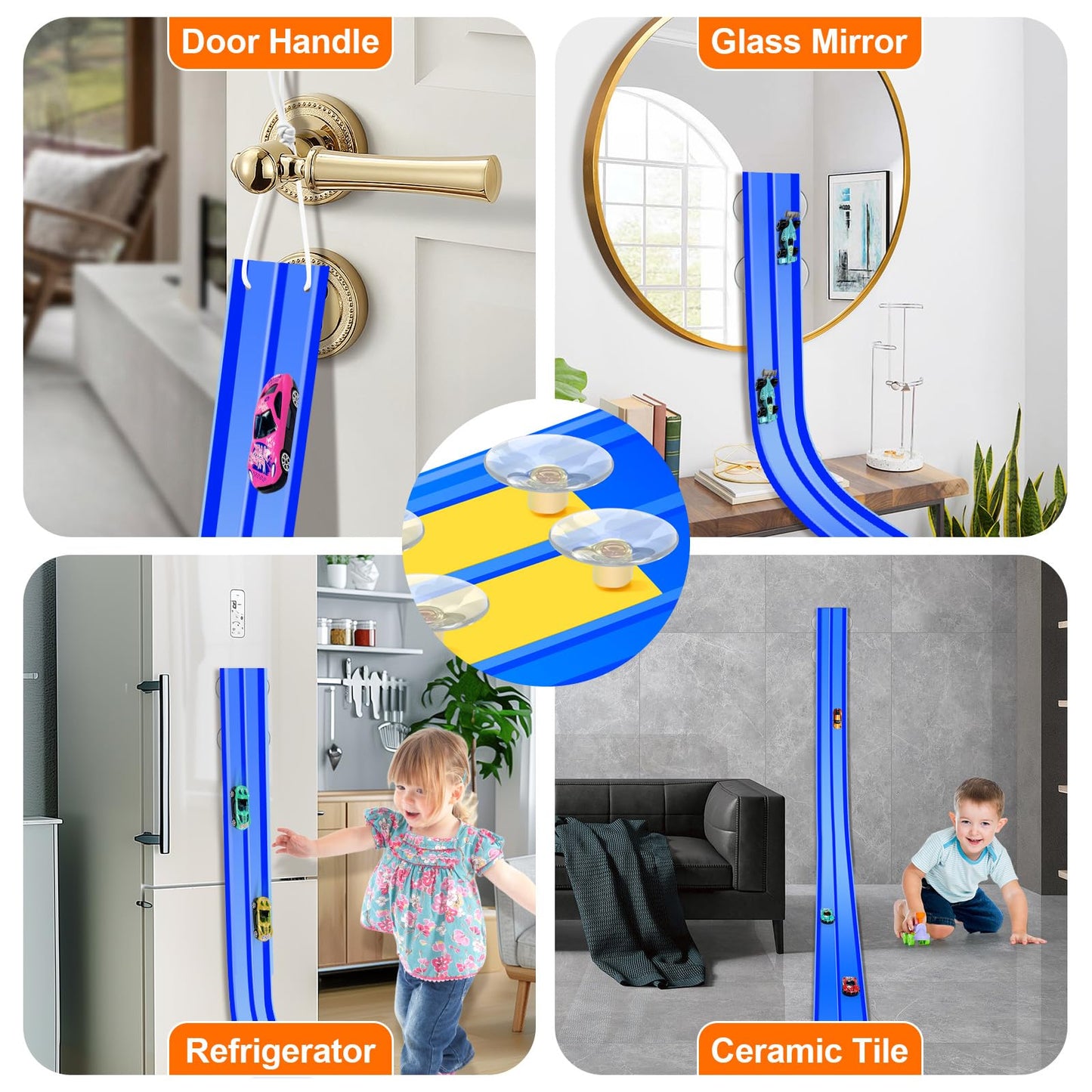 EFCRBS 15Ft Flex Track – Portable Dual-Lane Race Track for 1/64 Diecast Cars (Blue)