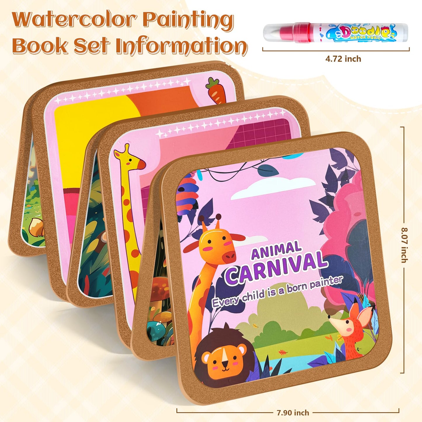 EFCRBS Reusable Water Painting Books for Kids – 4 Pack with Water Pens (Animal, Ocean, Fairy Tales)