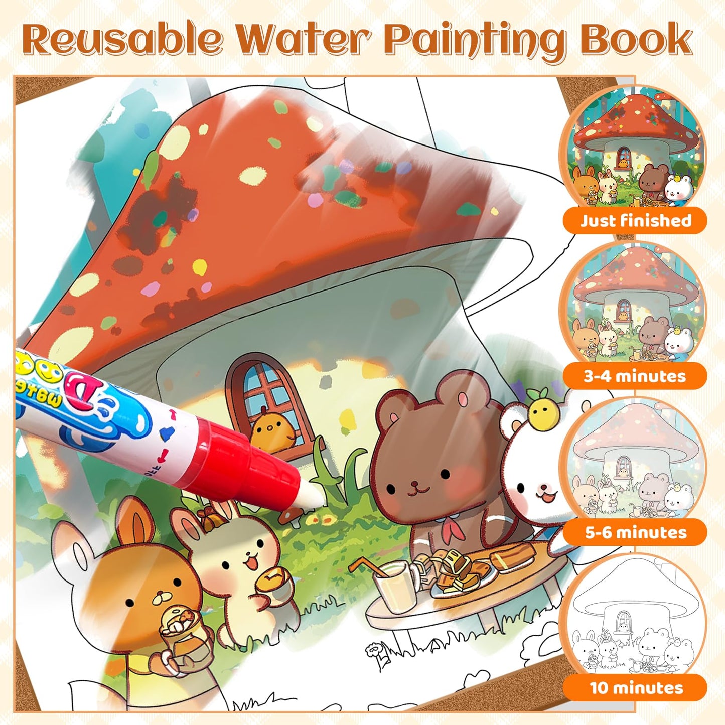 EFCRBS Reusable Water Painting Books for Kids – 4 Pack with Water Pens (Animal, Ocean, Fairy Tales)