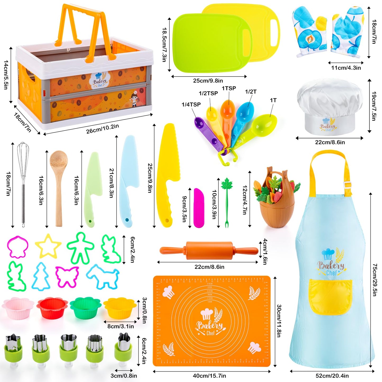 EFO SHM 52 PCS Kids Cooking Sets — Montessori Pretend Play Kitchen Toys with Chef Hat & Apron