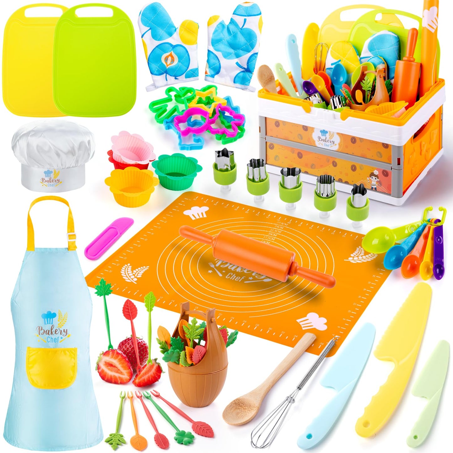 EFO SHM 52 PCS Kids Cooking Sets — Montessori Pretend Play Kitchen Toys with Chef Hat & Apron