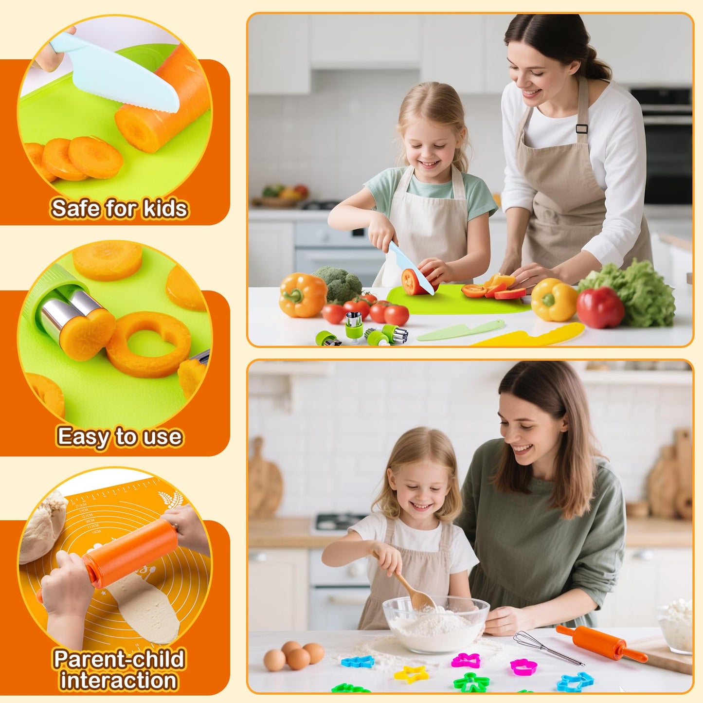 EFO SHM 52 PCS Kids Cooking Sets — Montessori Pretend Play Kitchen Toys with Chef Hat & Apron