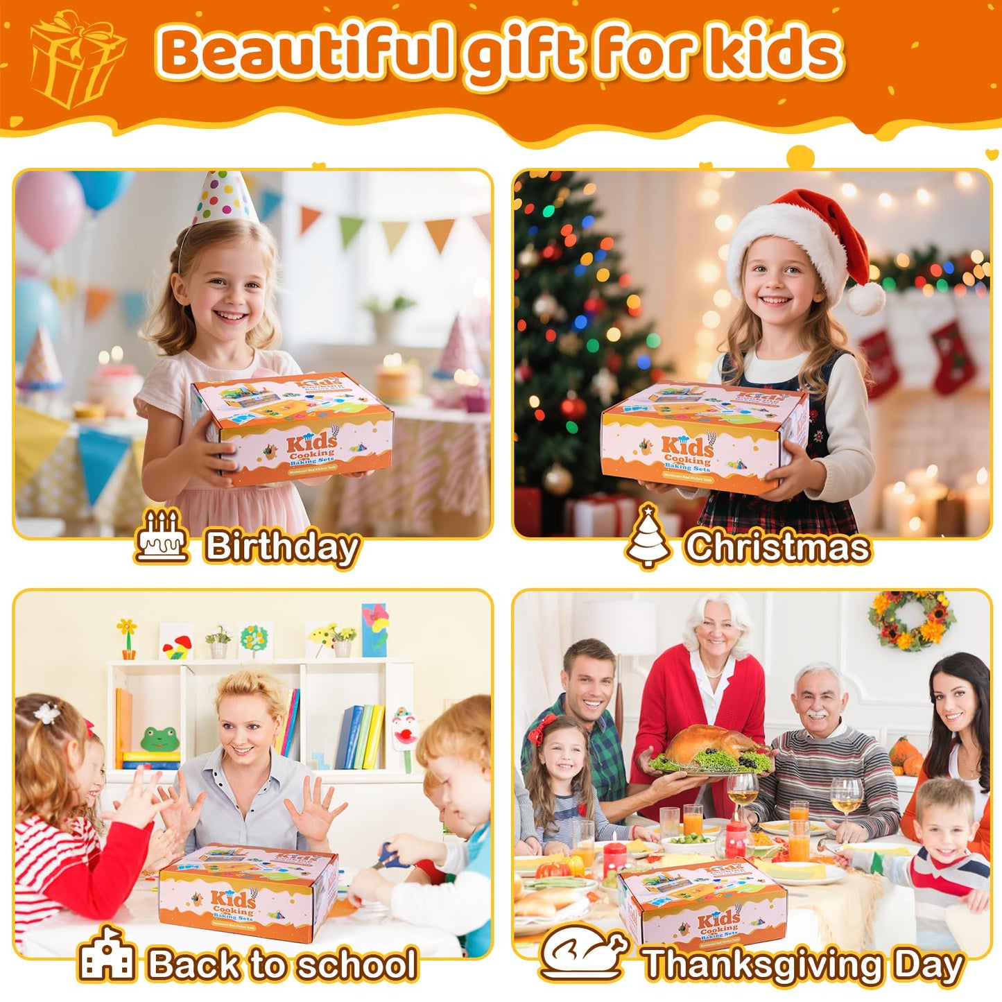 EFO SHM 52 PCS Kids Cooking Sets — Montessori Pretend Play Kitchen Toys with Chef Hat & Apron