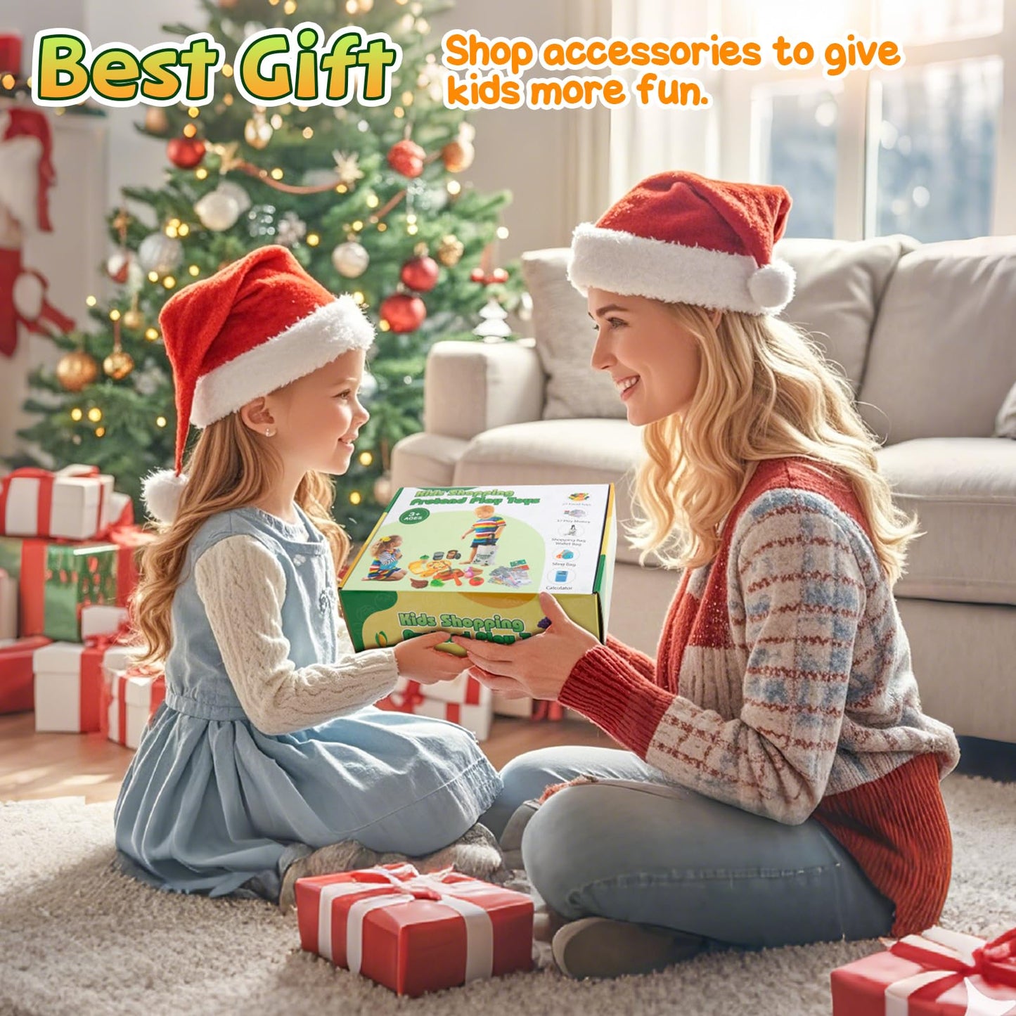 EFO SHM 68-Piece Play Food Set for Kids | Grocery Store Toy Food with Bags & Calculator