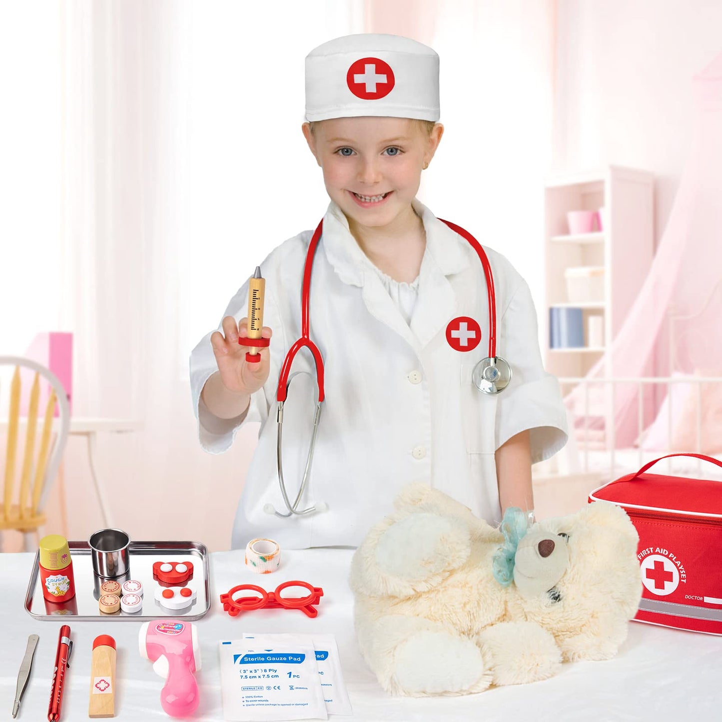 EFO SHM Doctor Kit for Kids – 34-Piece Doctor Playset with Stethoscope & Storage Tote