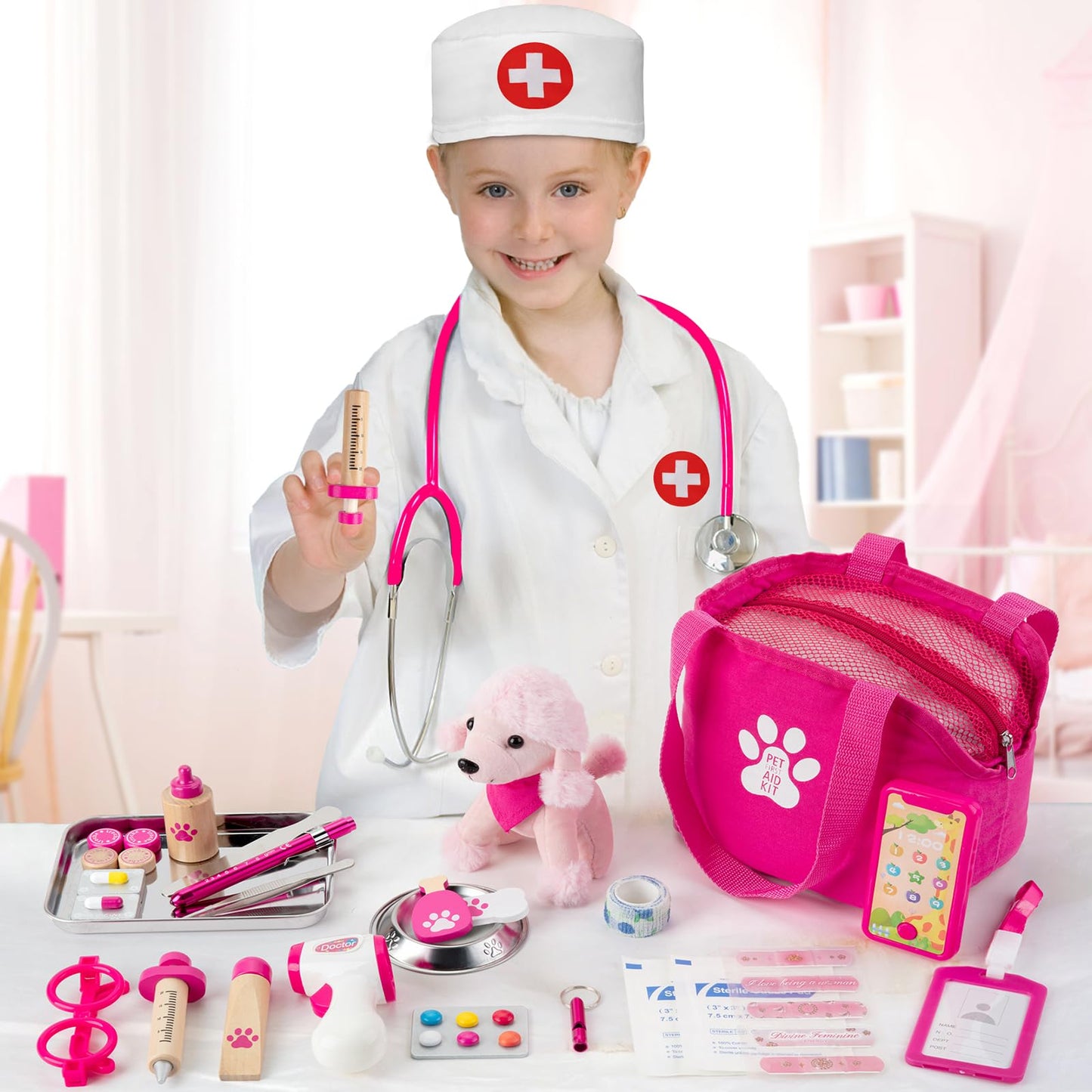 EFO SHM Doctor Kit for Girls — 36-Piece Vet Playset with Stethoscope