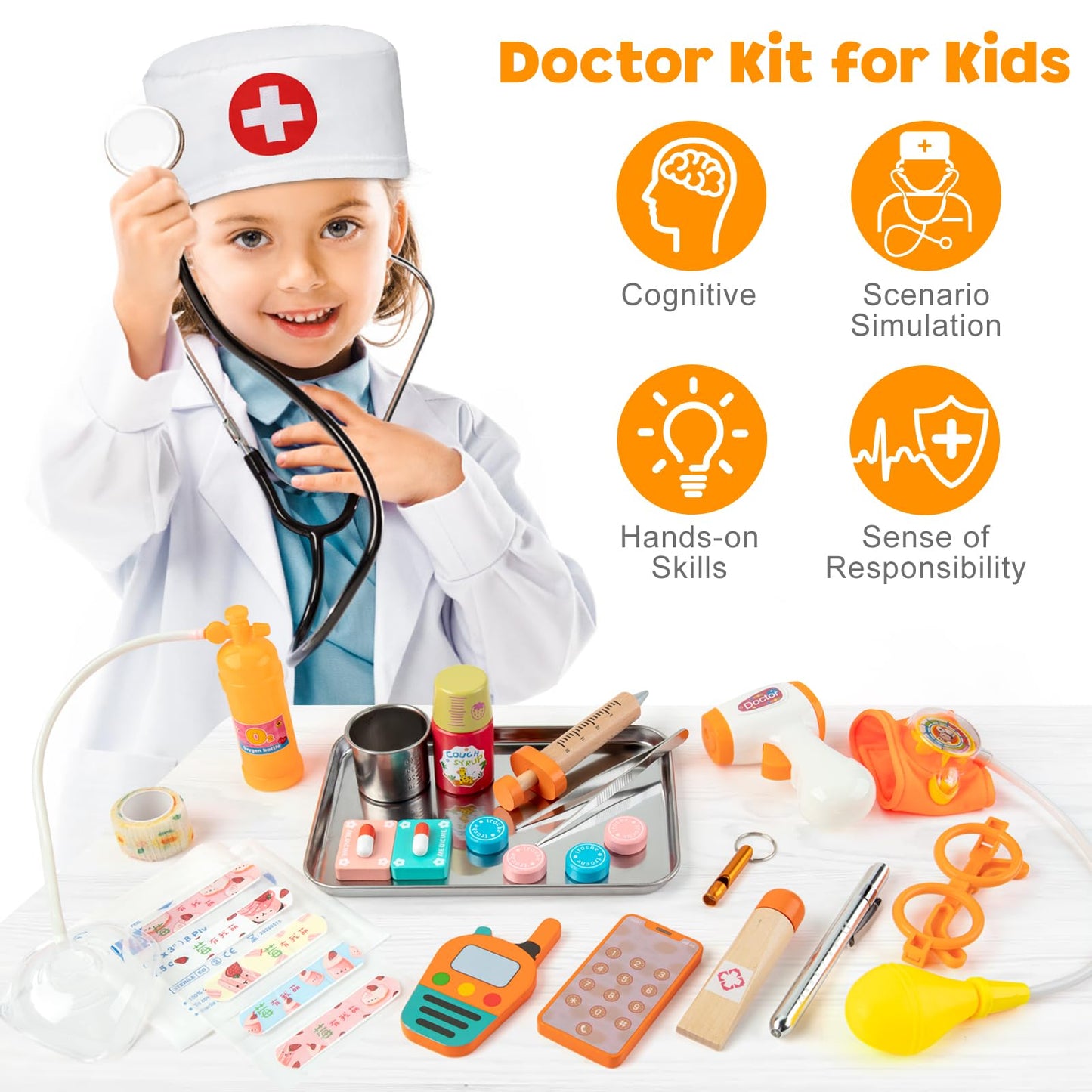 EFO SHM Doctor Kit for Kids - 34-Piece Playset with Stethoscope & Storage Bag