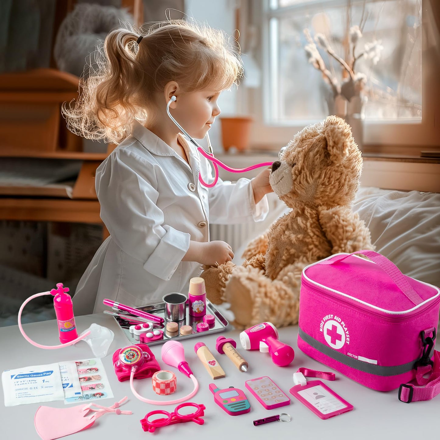 EFO SHM Doctor Kit for Kids – 34-Piece Pretend Play with Real Stethoscope