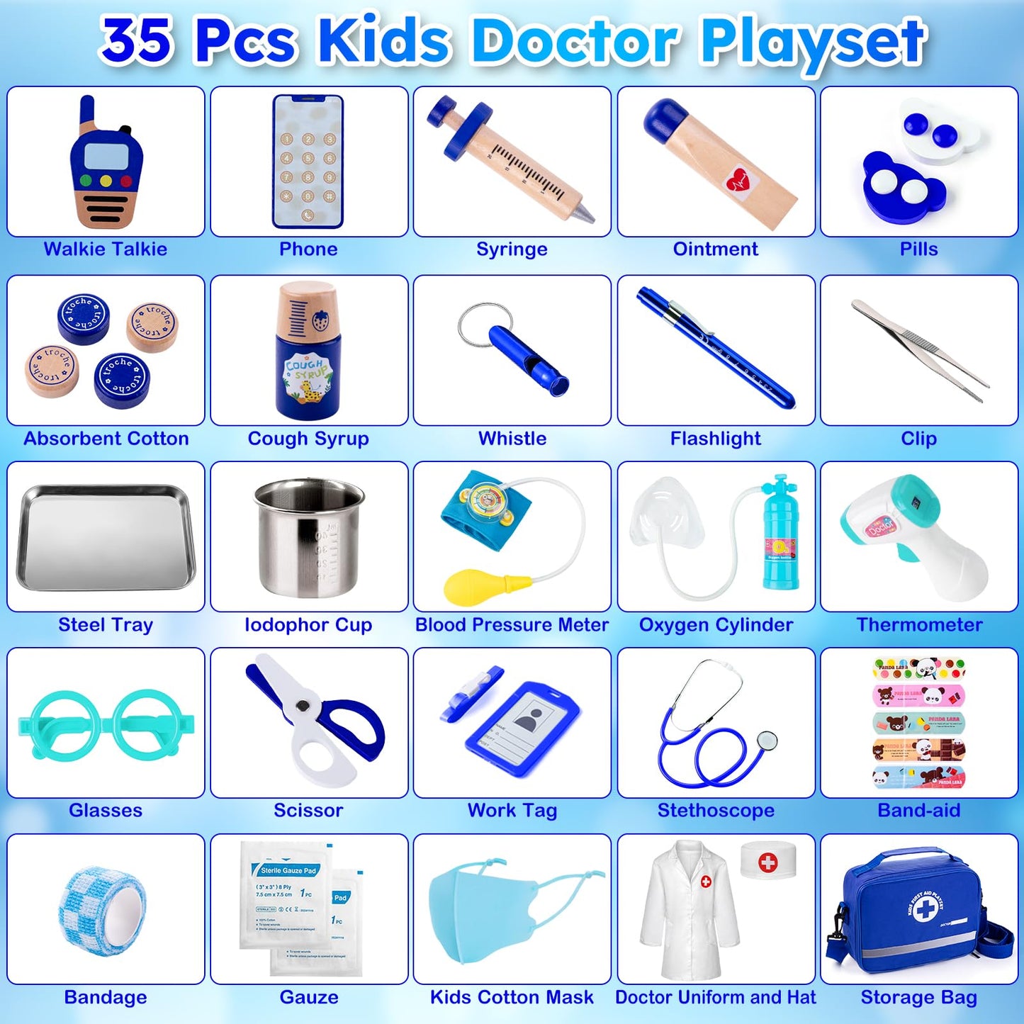 EFO SHM Doctor Kit for Kids – 35 Pcs Pretend Play Set with Realistic Heartbeat Stethoscope & Storage Bag
